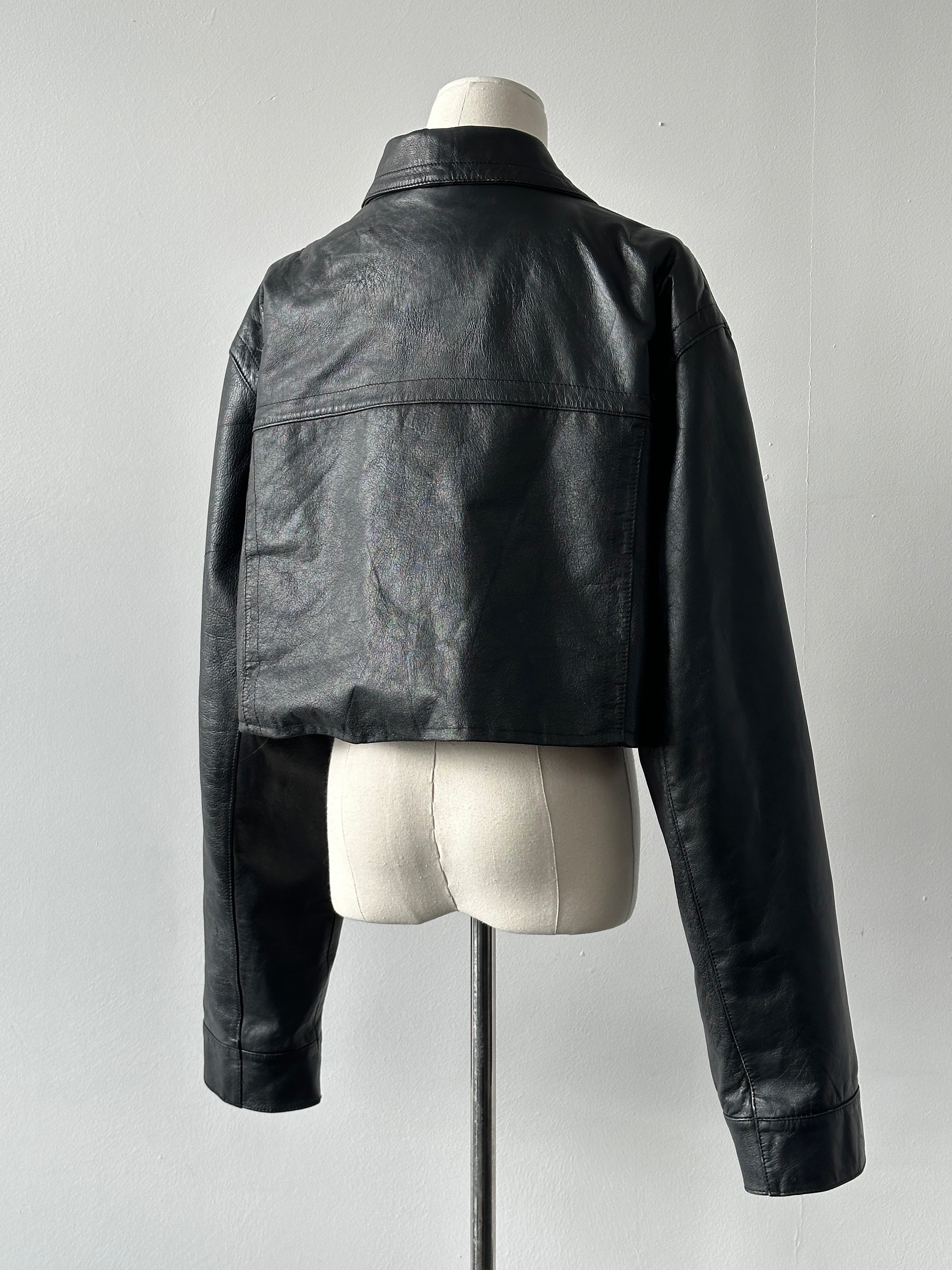 Vintage 1990s Cropped Leather Jacket - XL