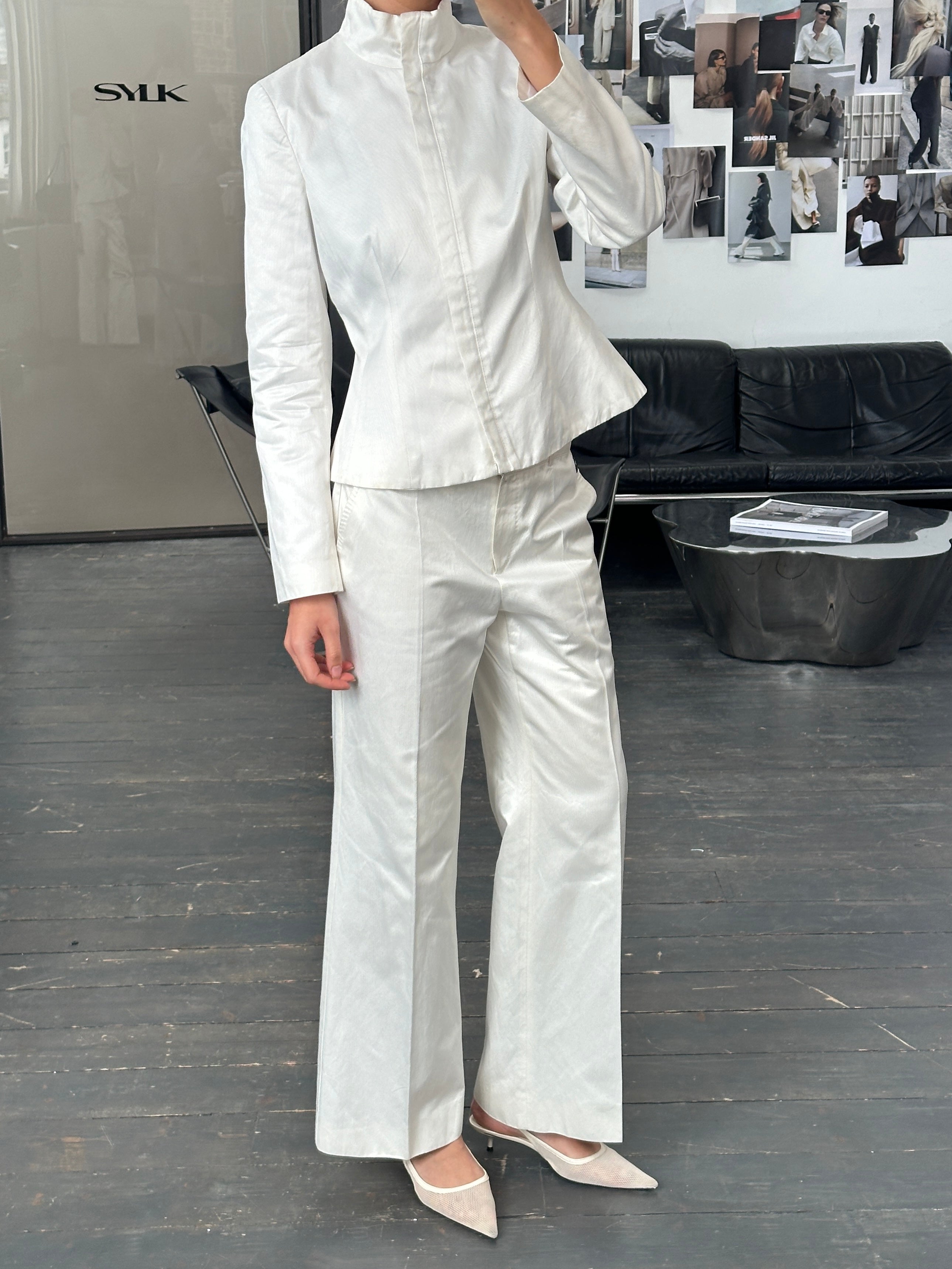 Emporio Armani 2000s cotton jacket two-piece set, stylish jacket with matching pants, modern design, Armani logo visible.
