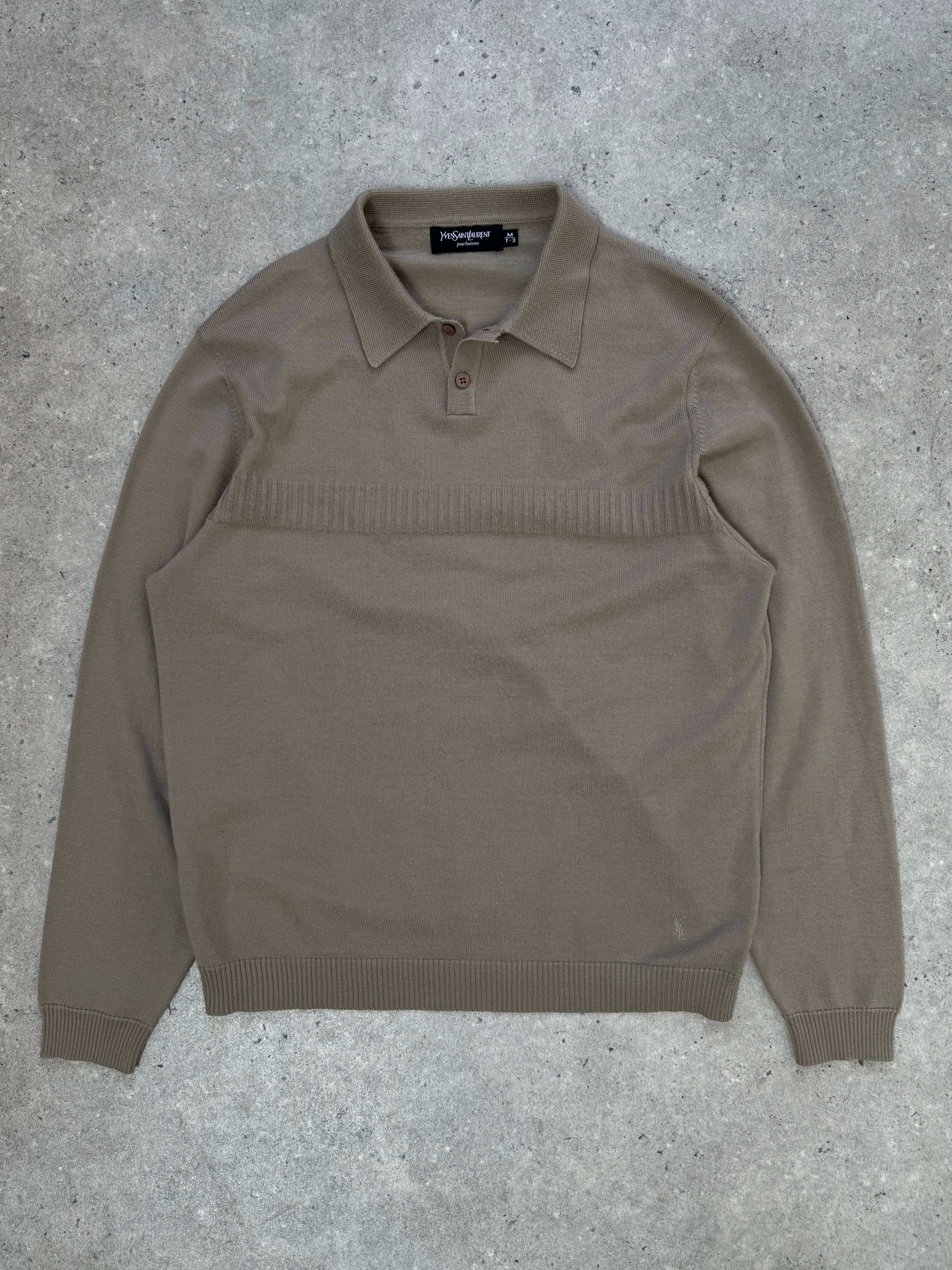 Yves Saint Laurent 1990s wool knit logo jumper in size M, featuring a classic design with YSL branding on the front.