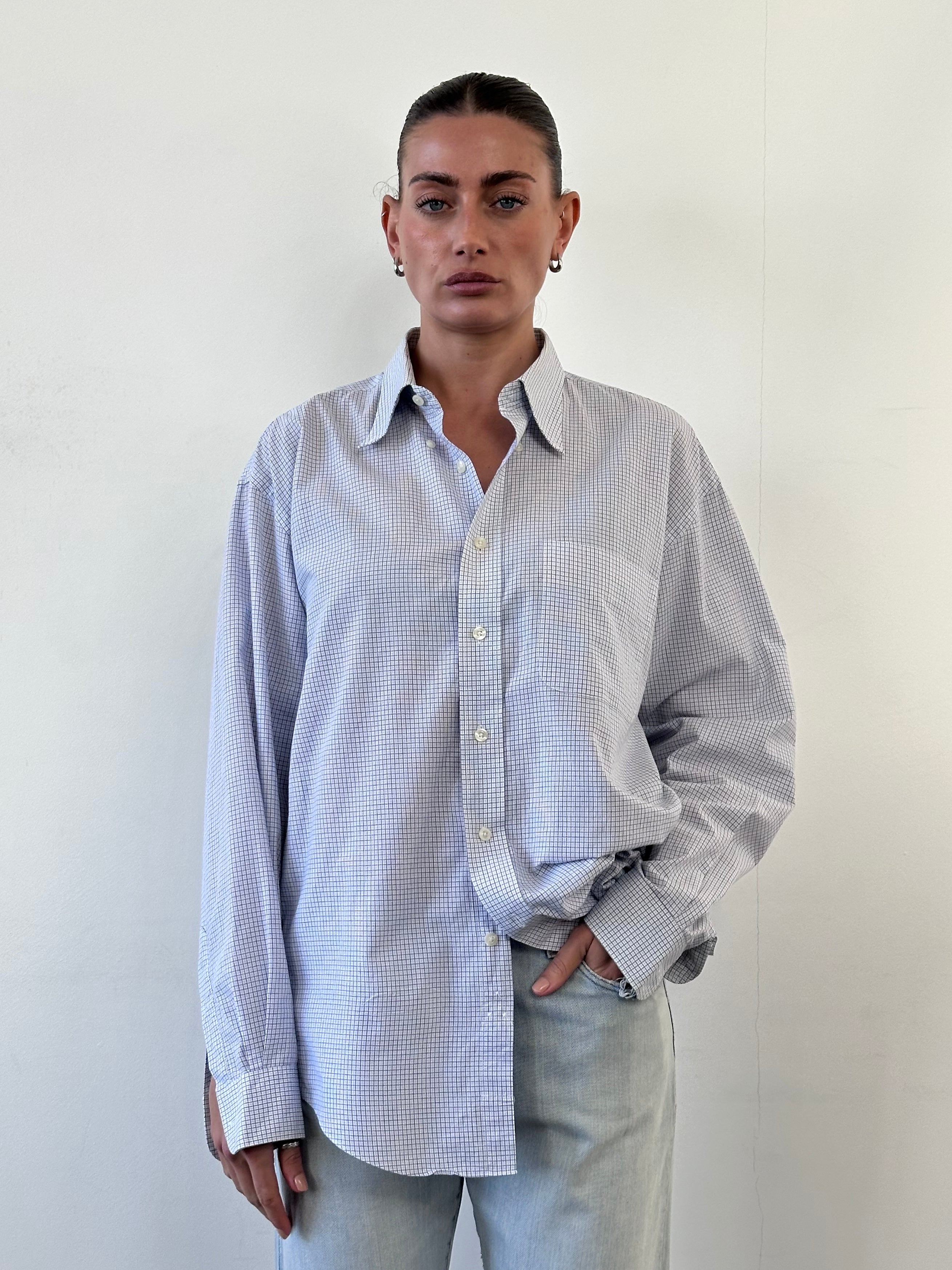 Yves Saint Laurent 90s check cotton shirt in size large/extra large, featuring a classic check pattern and button-down style.
