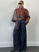 Vintage 1980s High Neck Leather Bomber Jacket - SYLK