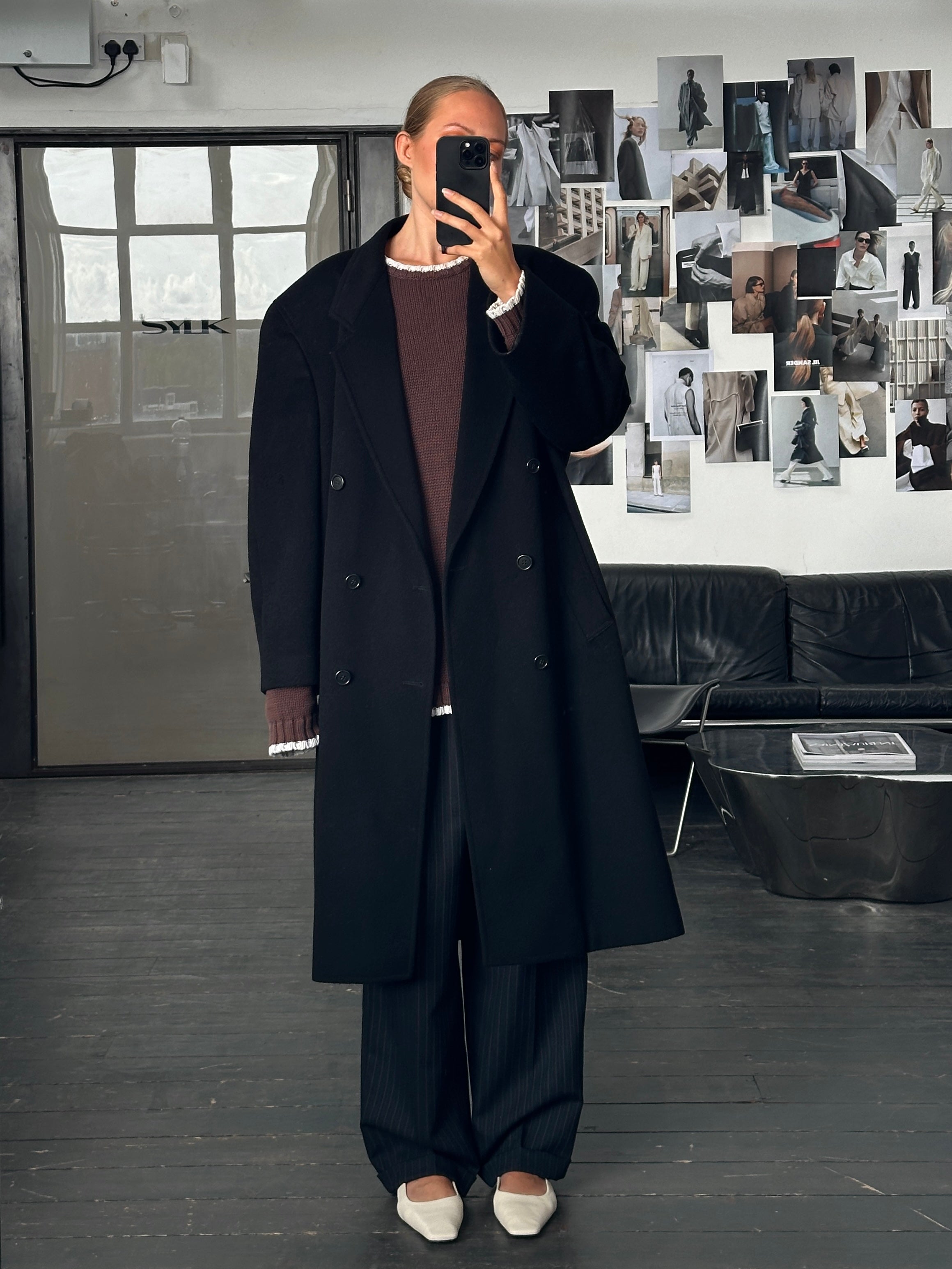 Pierre Cardin 1990s pure wool double-breasted coat in XXL, showing classic design with wide lapels and button details.