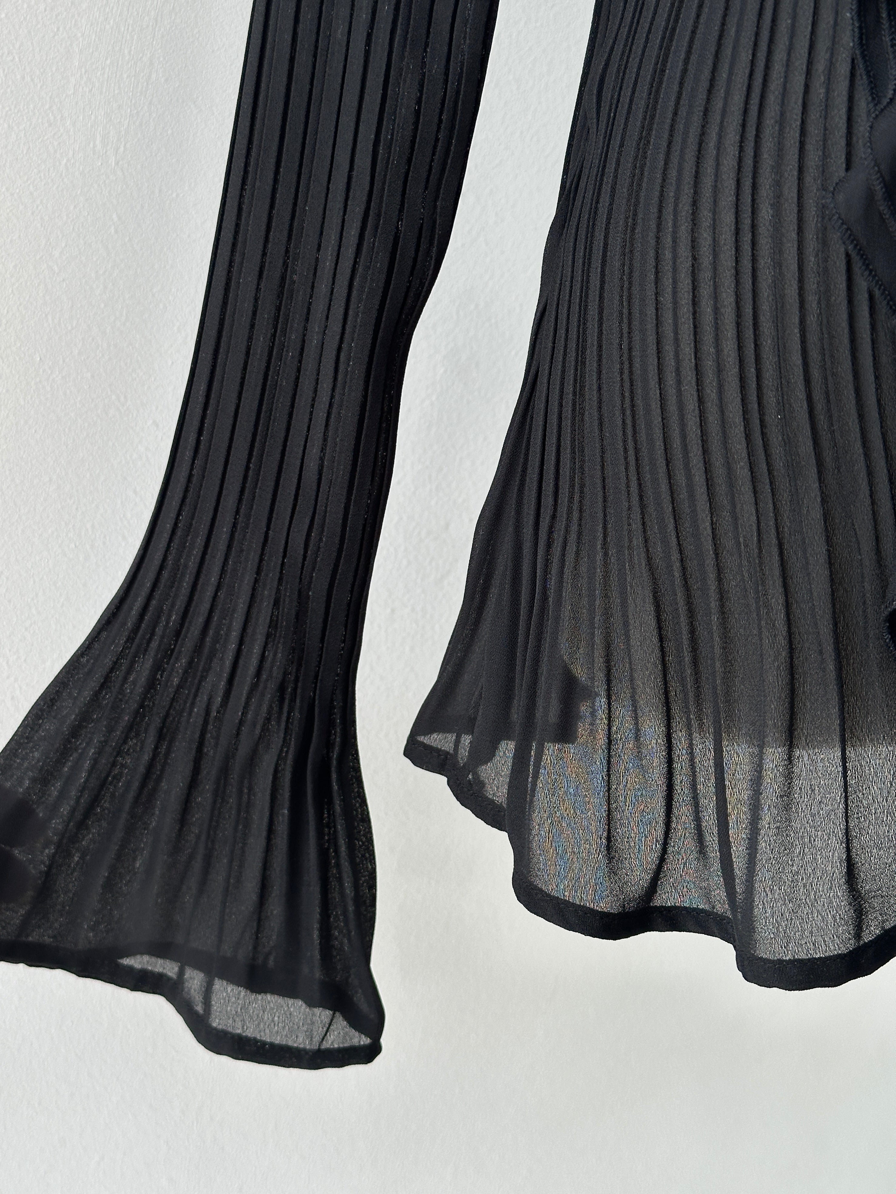 Vintage 1990s Pleated Sheer Ruffle Shirt - M