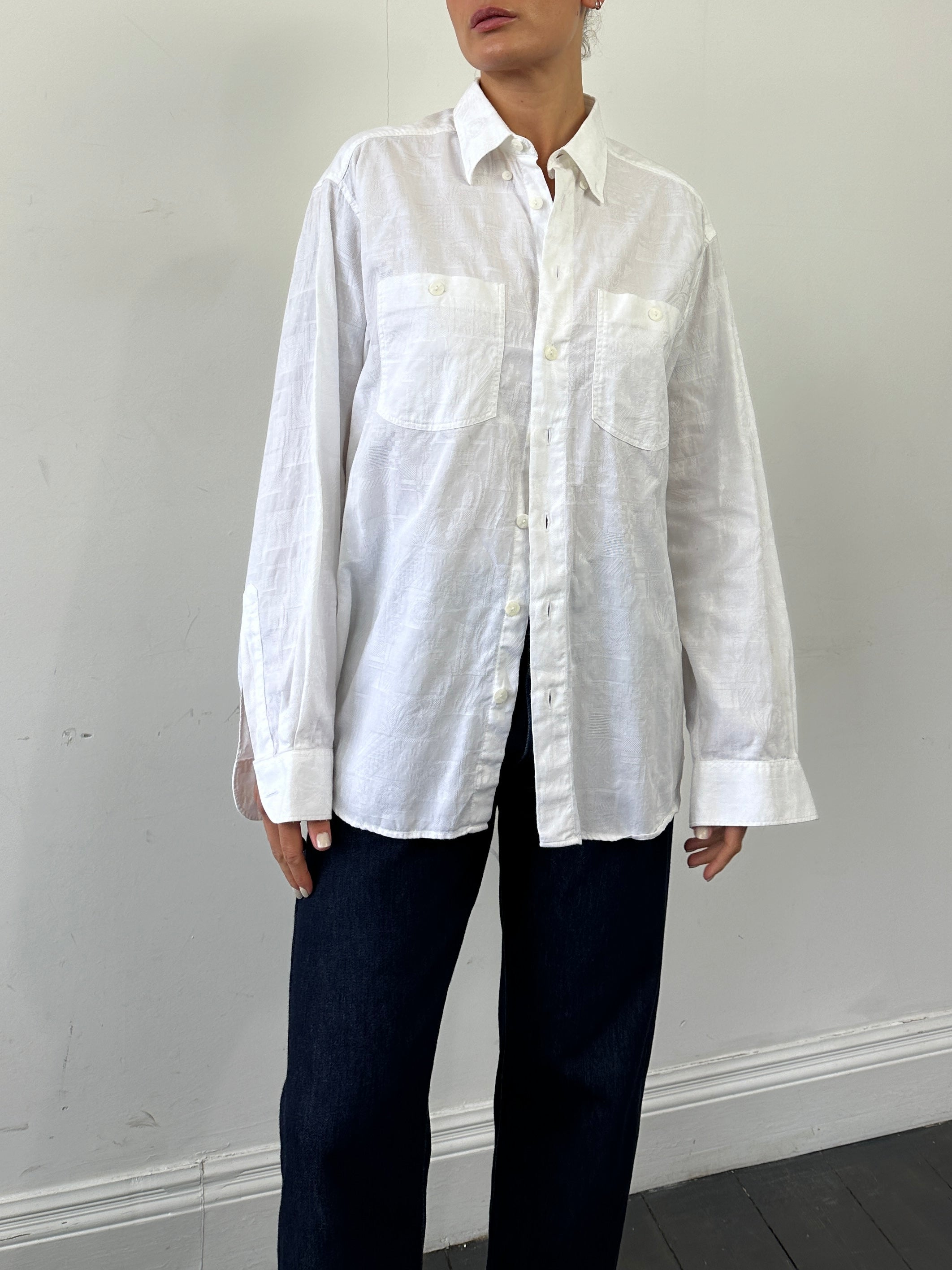 Vintage brand vintage embroidery cotton shirt in size XL, featuring intricate embroidery and classic button-up design.