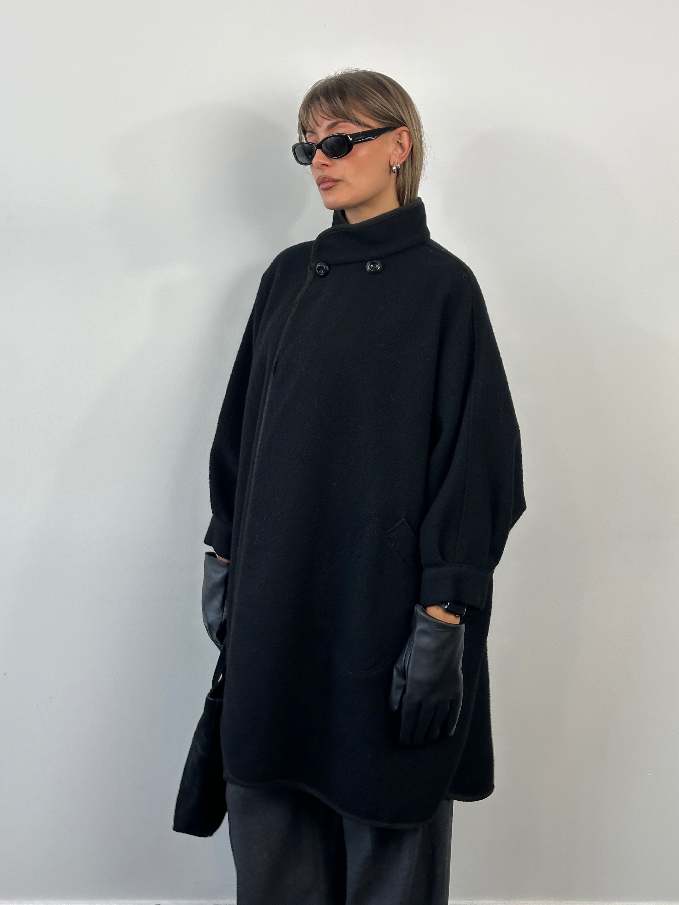 Vinatge 1990s High Neck Wool Cape Coat - L/XL - SYLK
