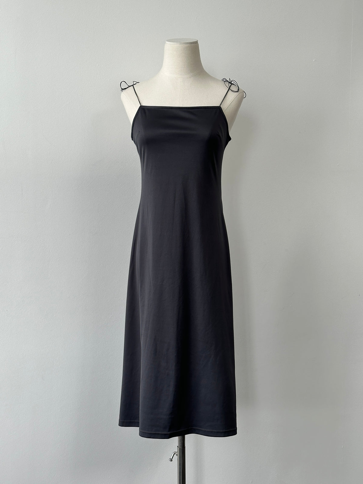Vintage 1990s square neck satin midi slip dress in cream with thin straps, vintage style, size small, elegant and retro-inspired.
