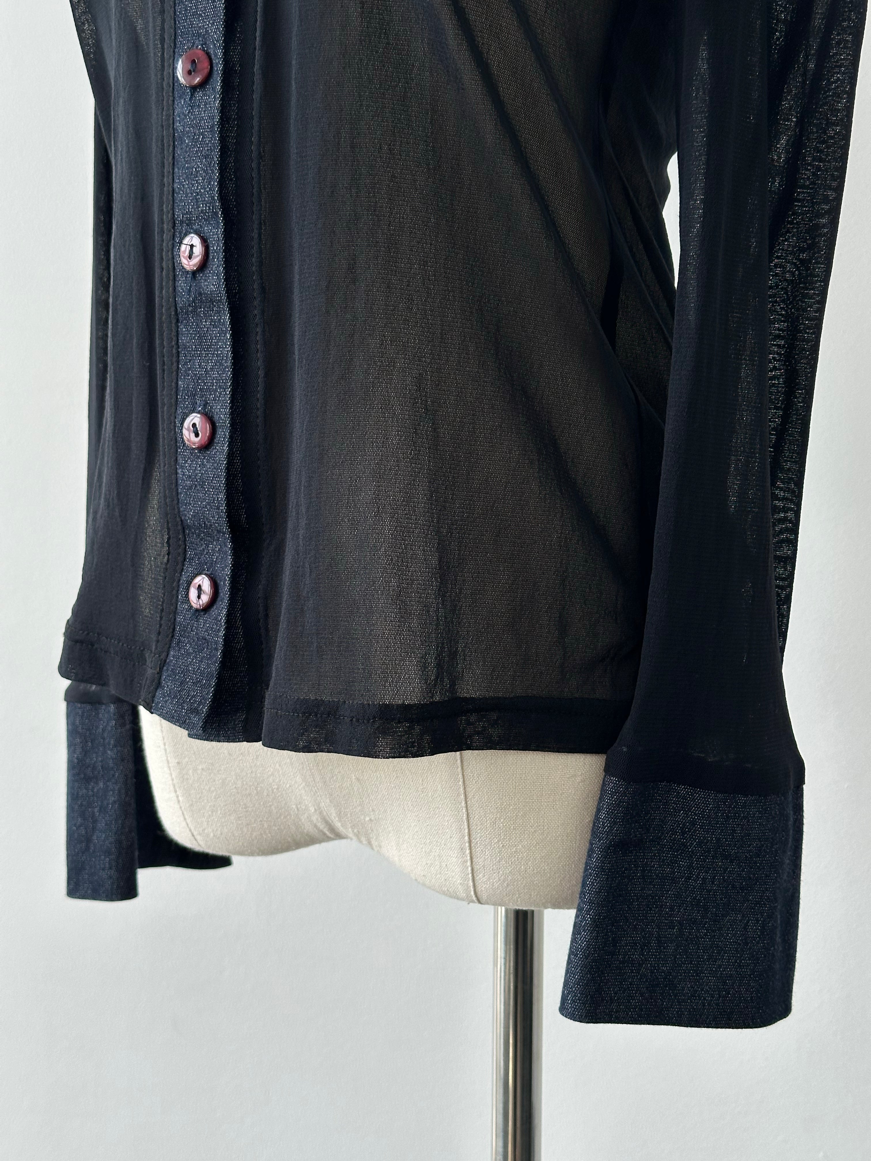 Vintage 1990s Denim Fitted Sheer Shirt - XS-S