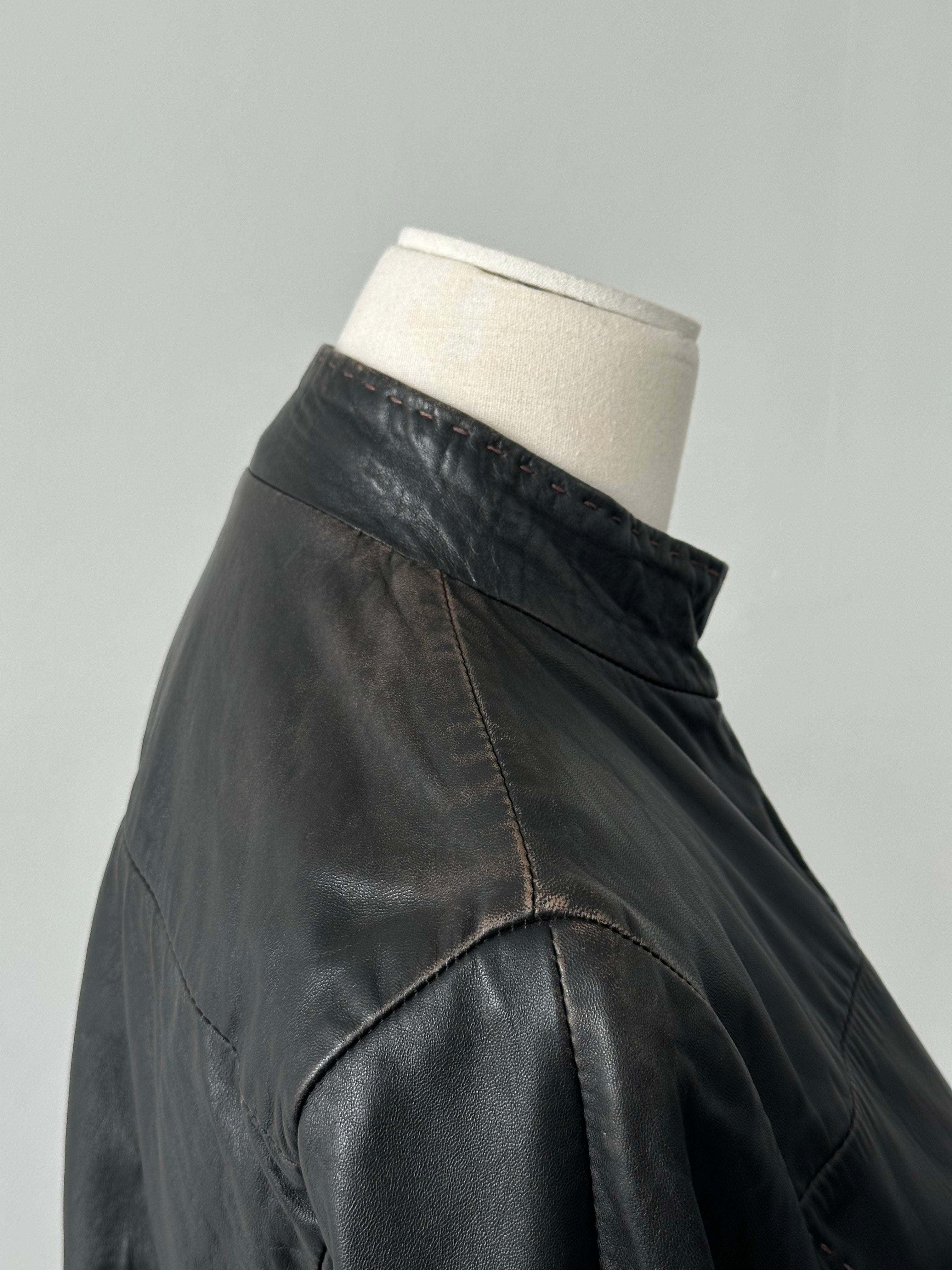 Italian Vintage 1990s Fitted High Neck Leather Jacket - XS