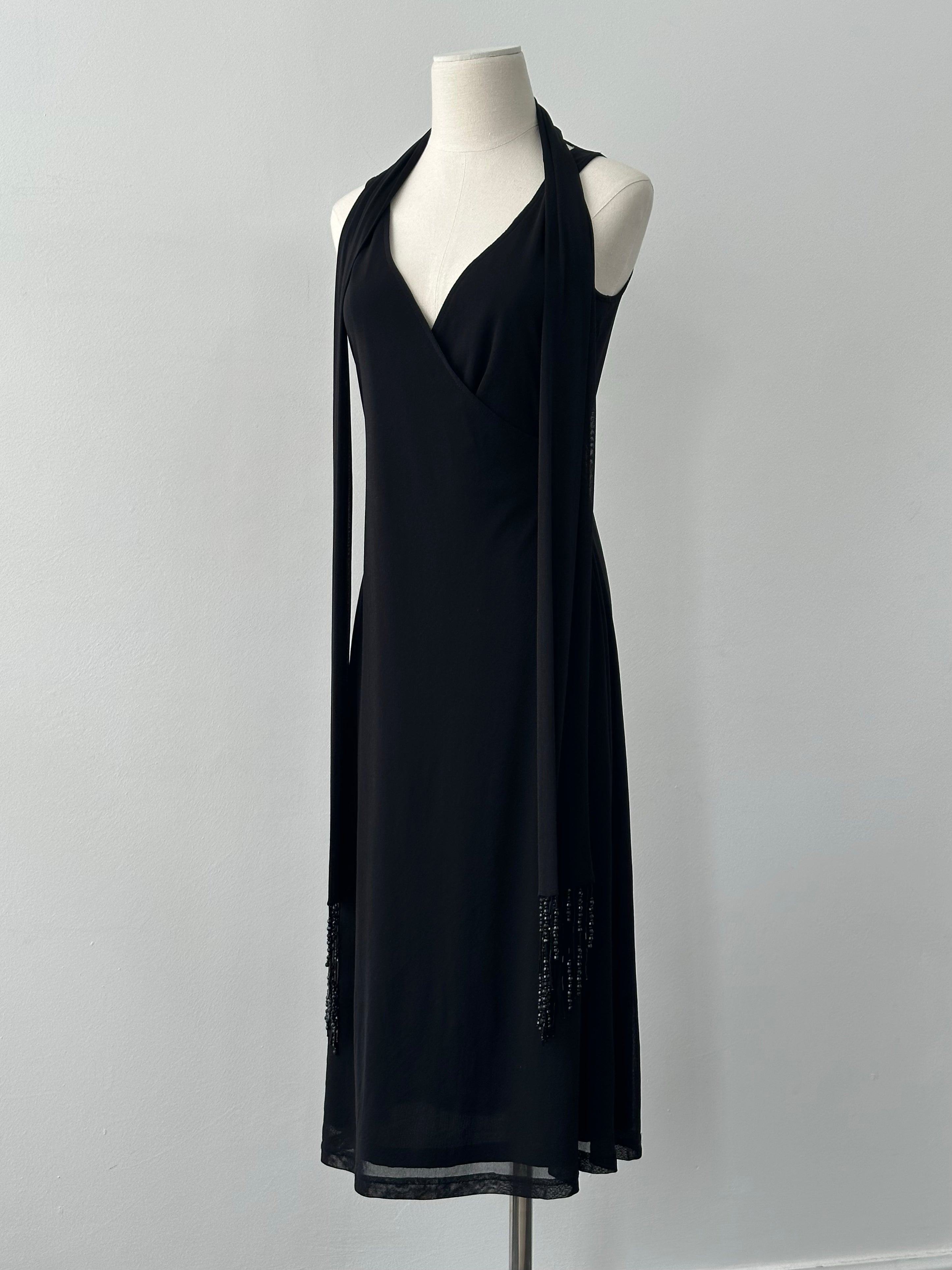 Vintage 1990s Beaded Scarf Wrap Midi Dress - M