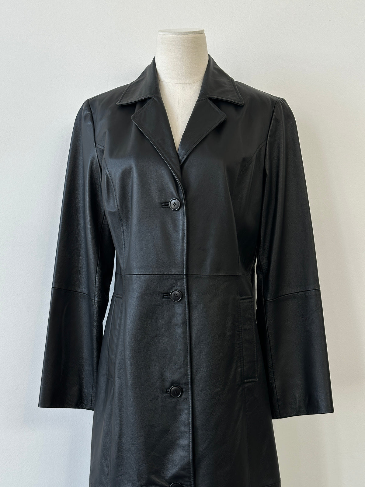 Vintage 1990s Floor Length Leather Trench - M