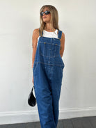 Roebucks Contrast Stitch Mid Wash Denim Dungarees - XL - SYLK