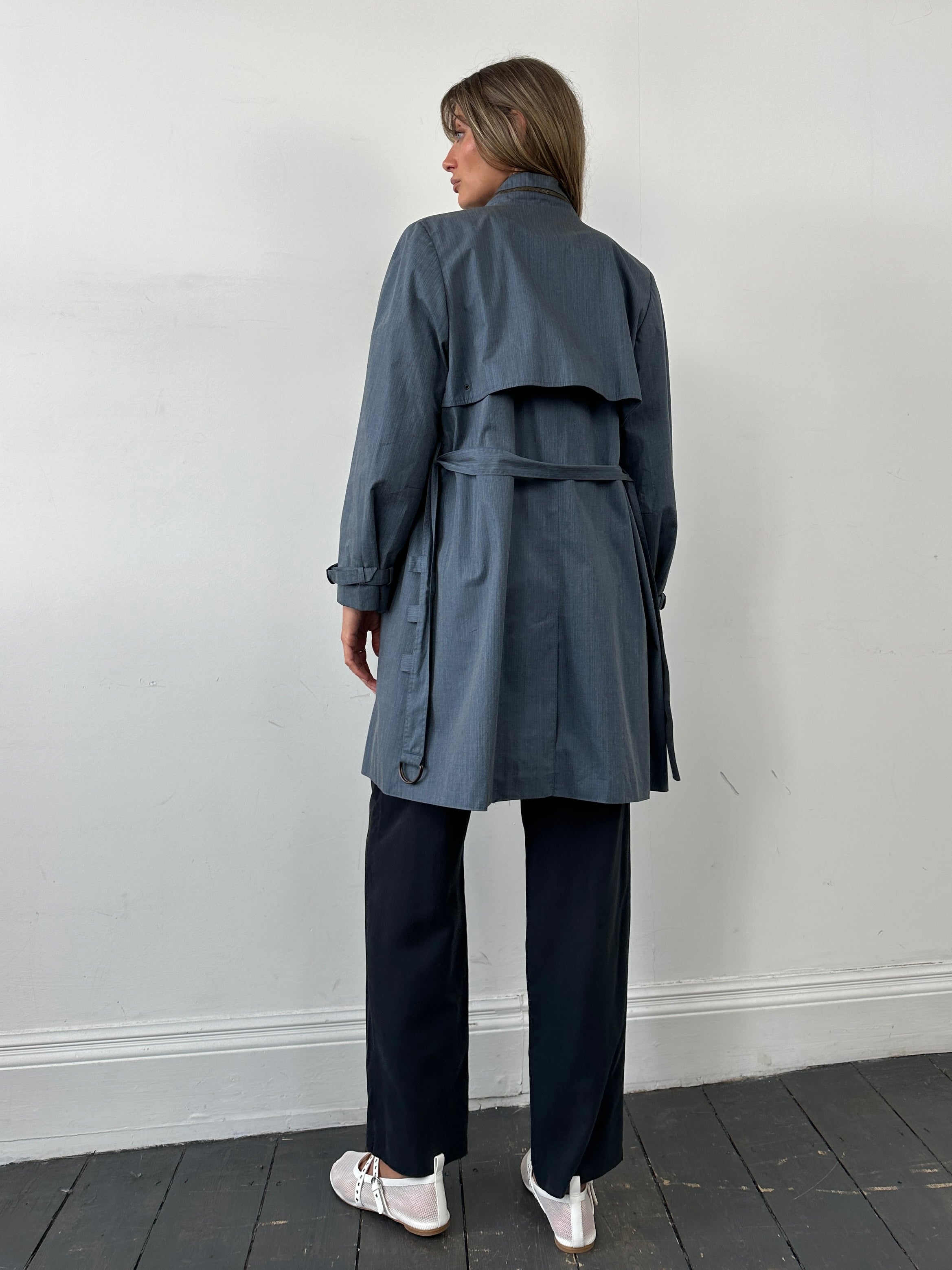 Vintage 80s Concealer Placket Belted Trench Coat - S - SYLK