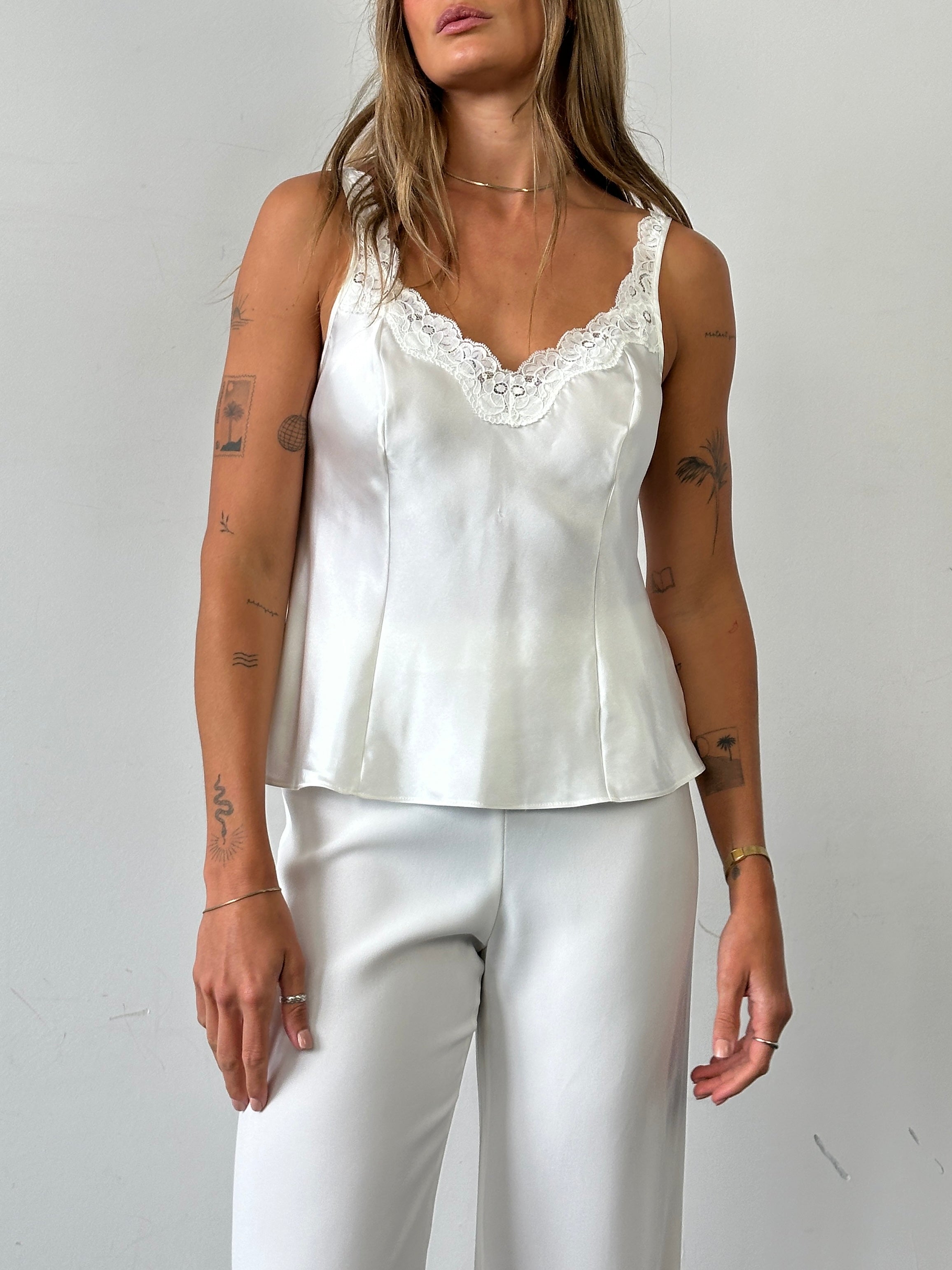 St Michael lace cami top in size M, featuring delicate lace fabric and a stylish, feminine design for casual or dressy wear.