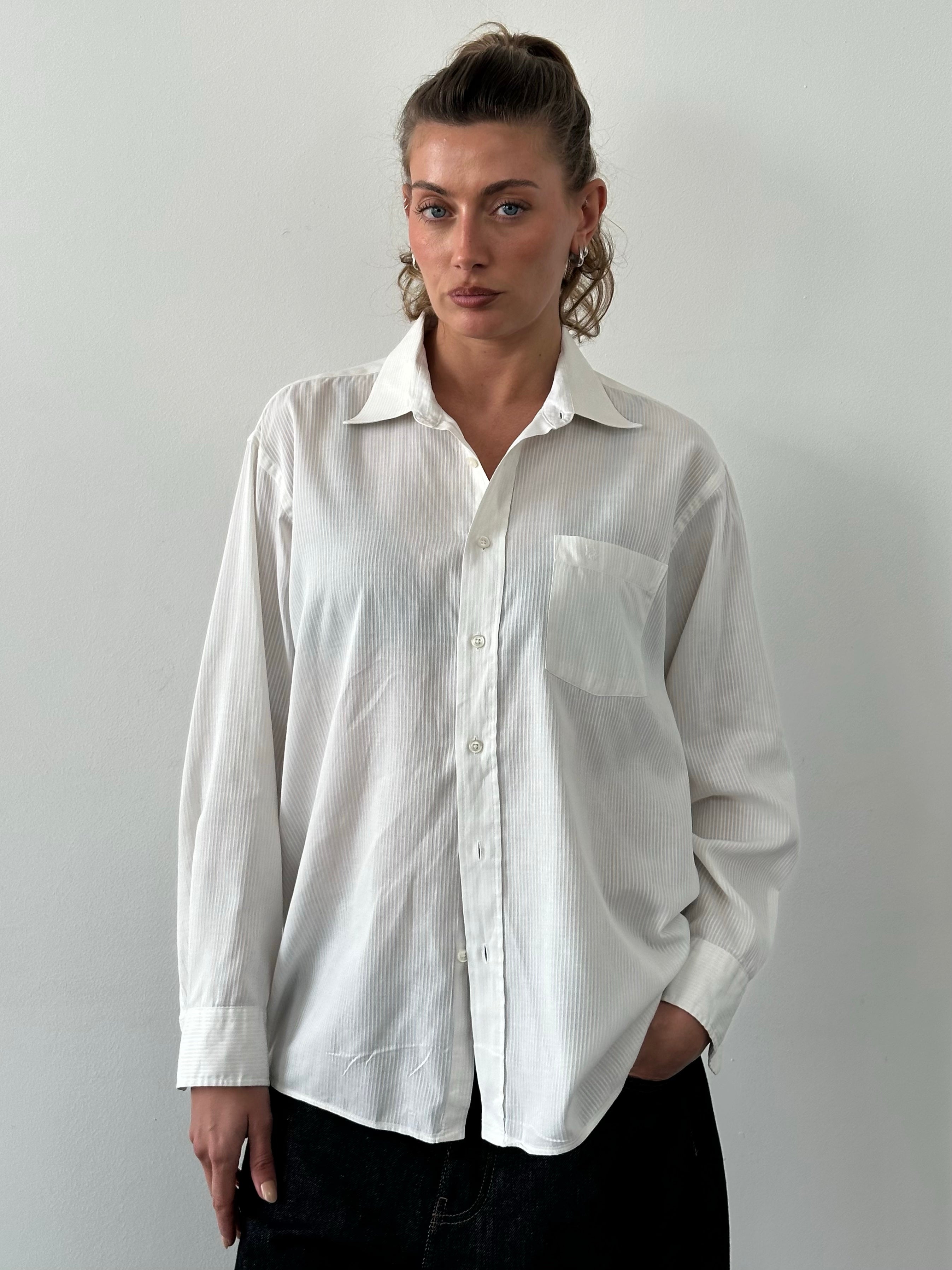 Christian Dior 1990s Cotton Striped Logo Shirt - L
