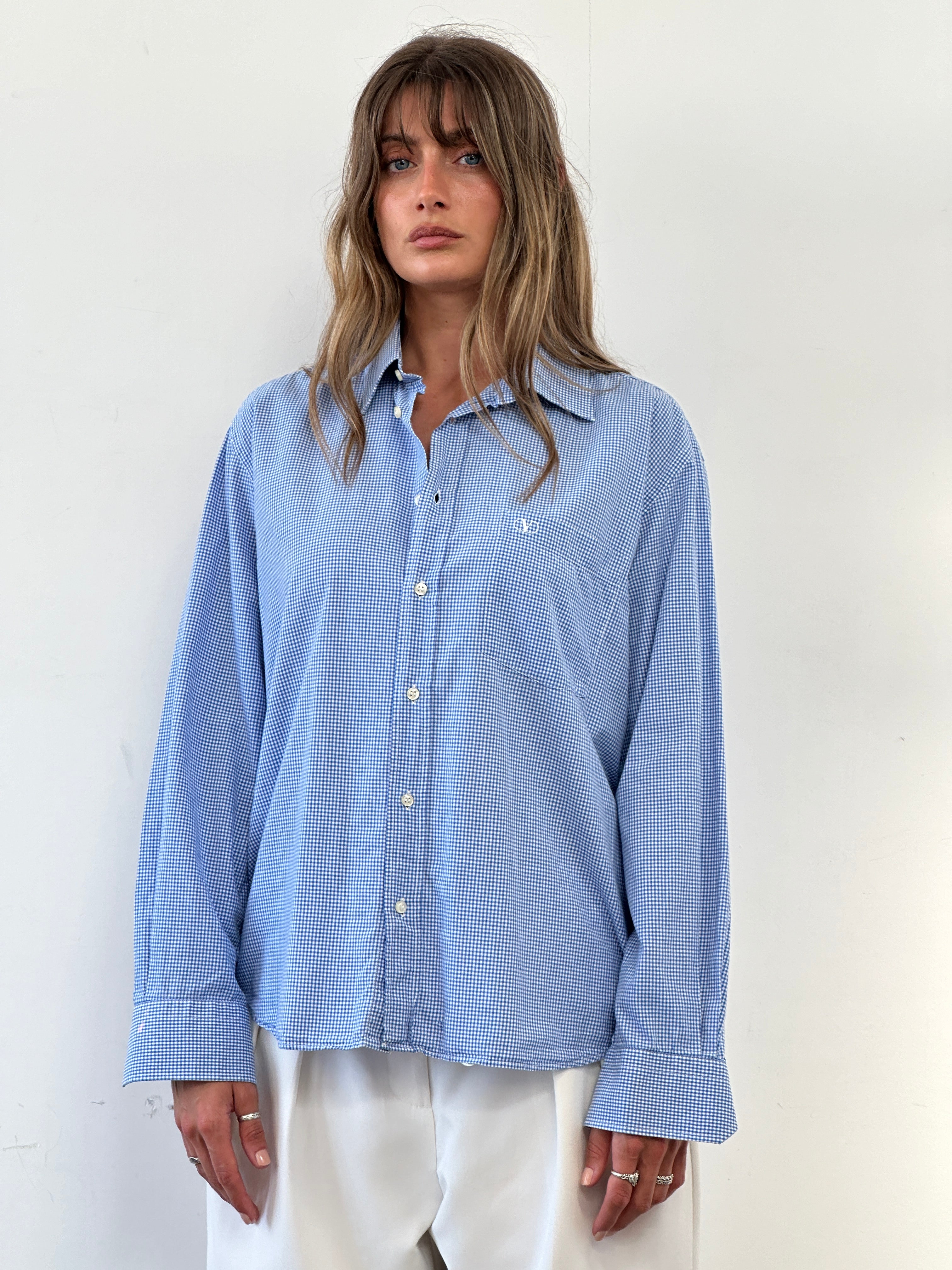 Valentino Chemises Pure Cotton Gingham Logo Shirt - L - SYLK