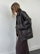 Vintage Distressed Leather Flight Jacket - XL/XXL - SYLK