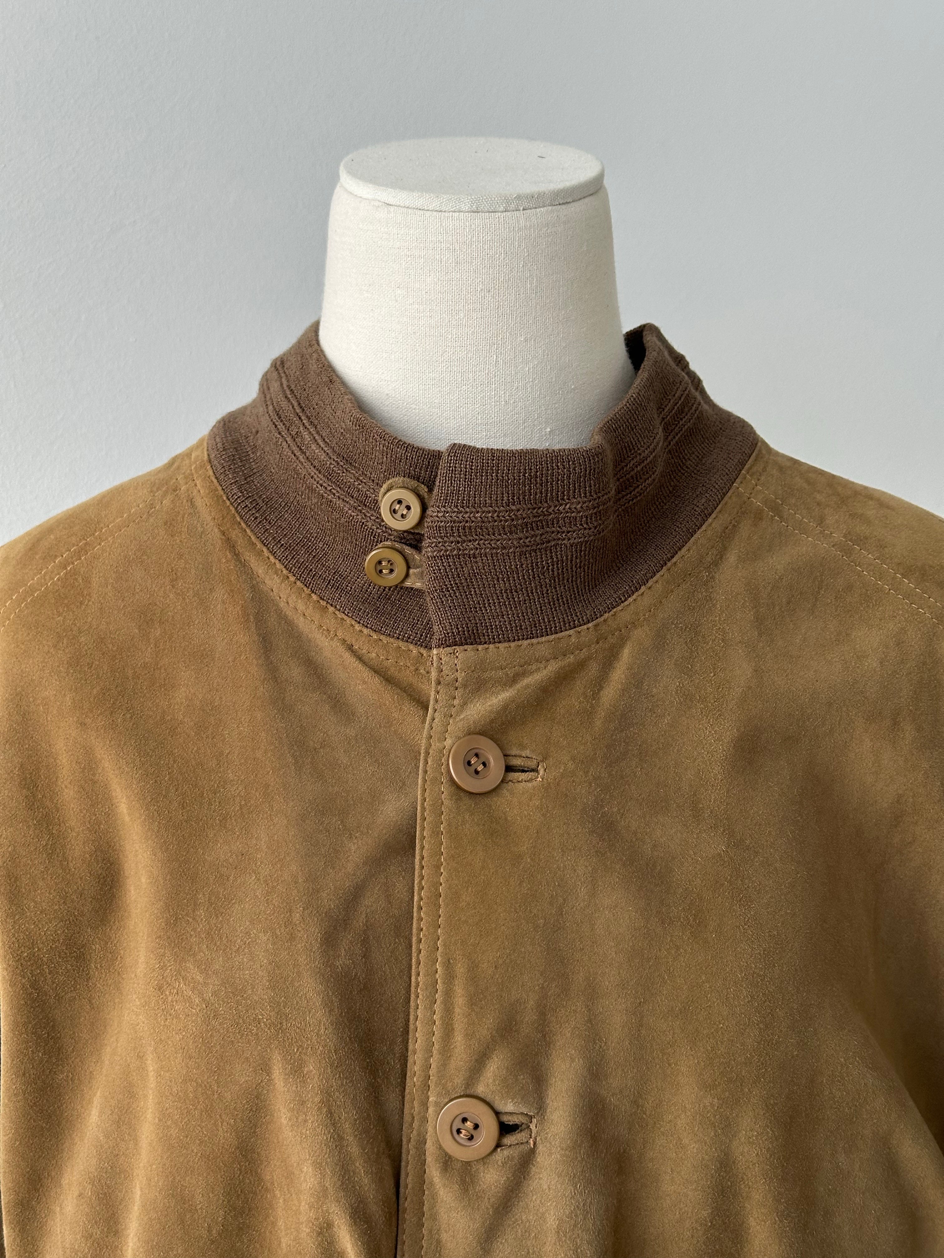 Vintage 1990s High Neck Suede Bomber Jacket - L