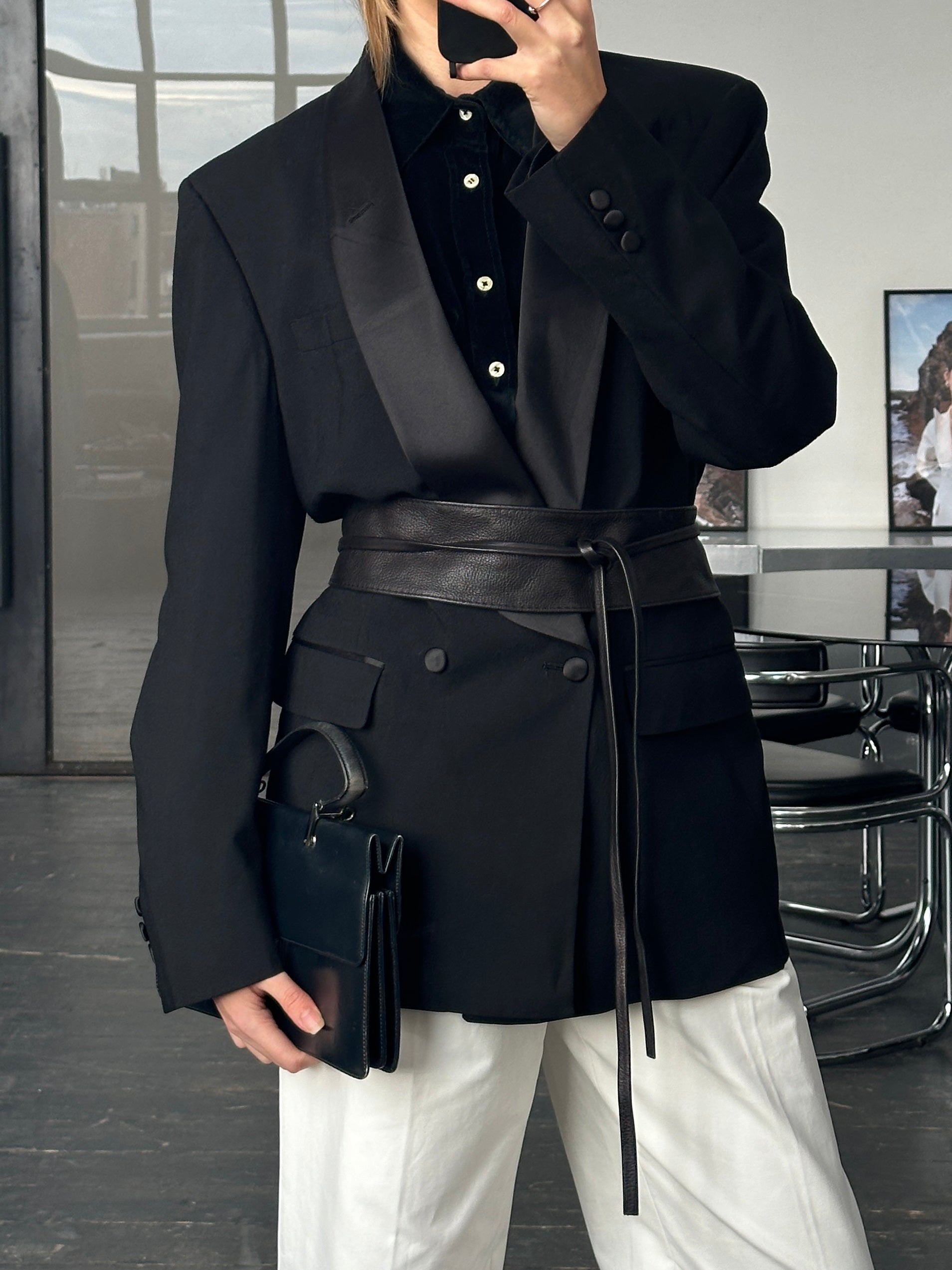 Christian Dior Monsieur 1980s pure wool tuxedo blazer, 40R/XL, tailored fit with classic lapels and structured design.