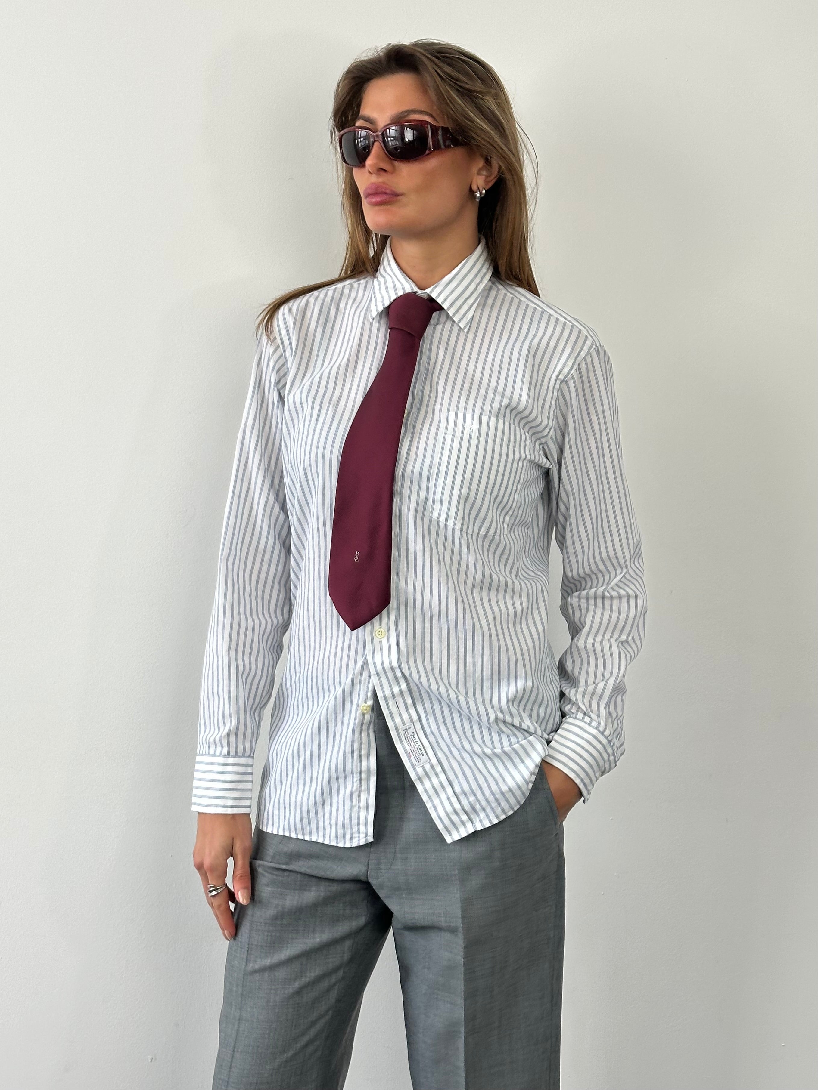 Christian Dior 1990s cotton striped logo shirt, women's size S, with classic Dior branding and button-down design.
