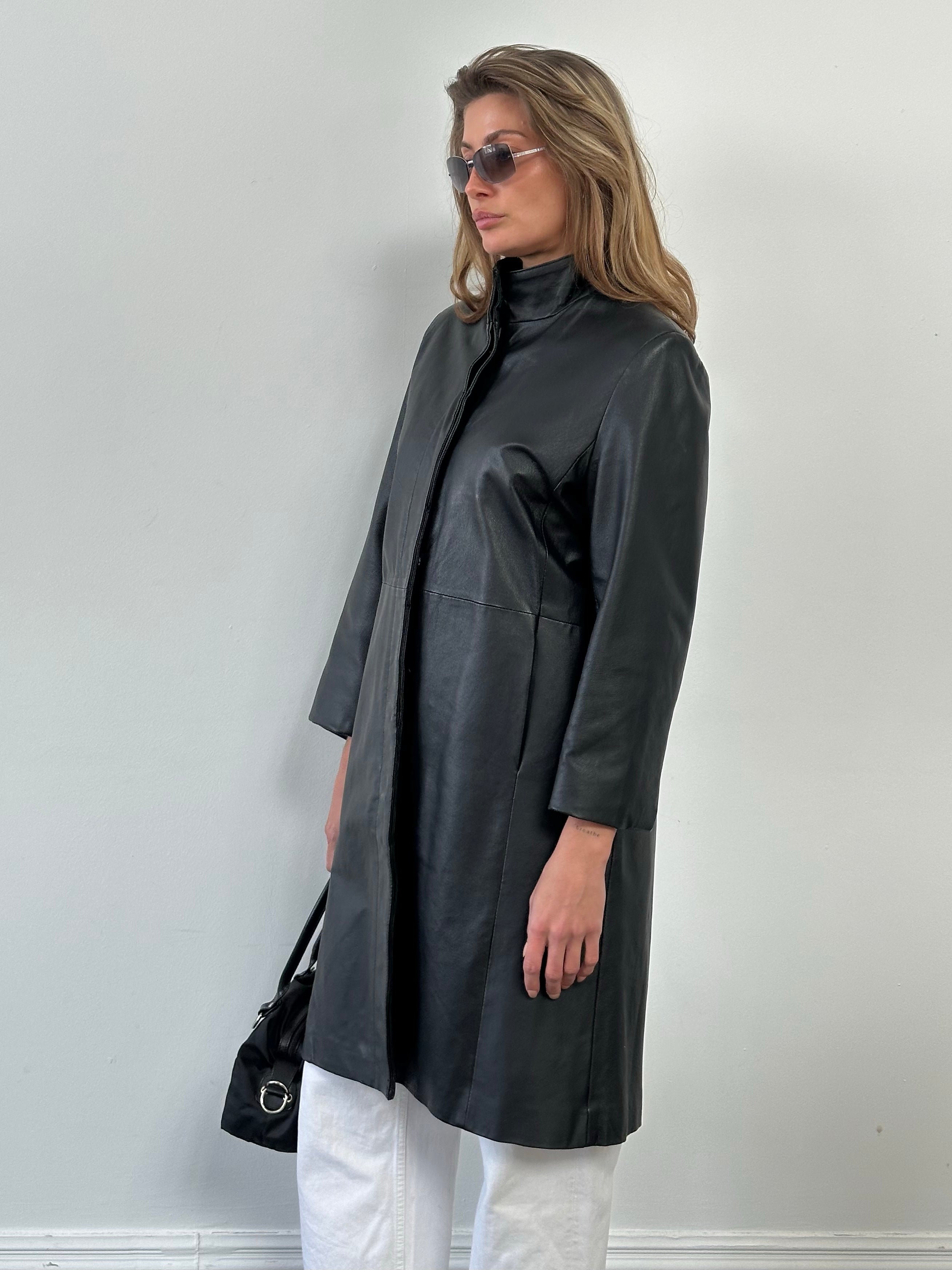 Vintage 1990s High Neck Concealed Placket Trench Coat - S/M