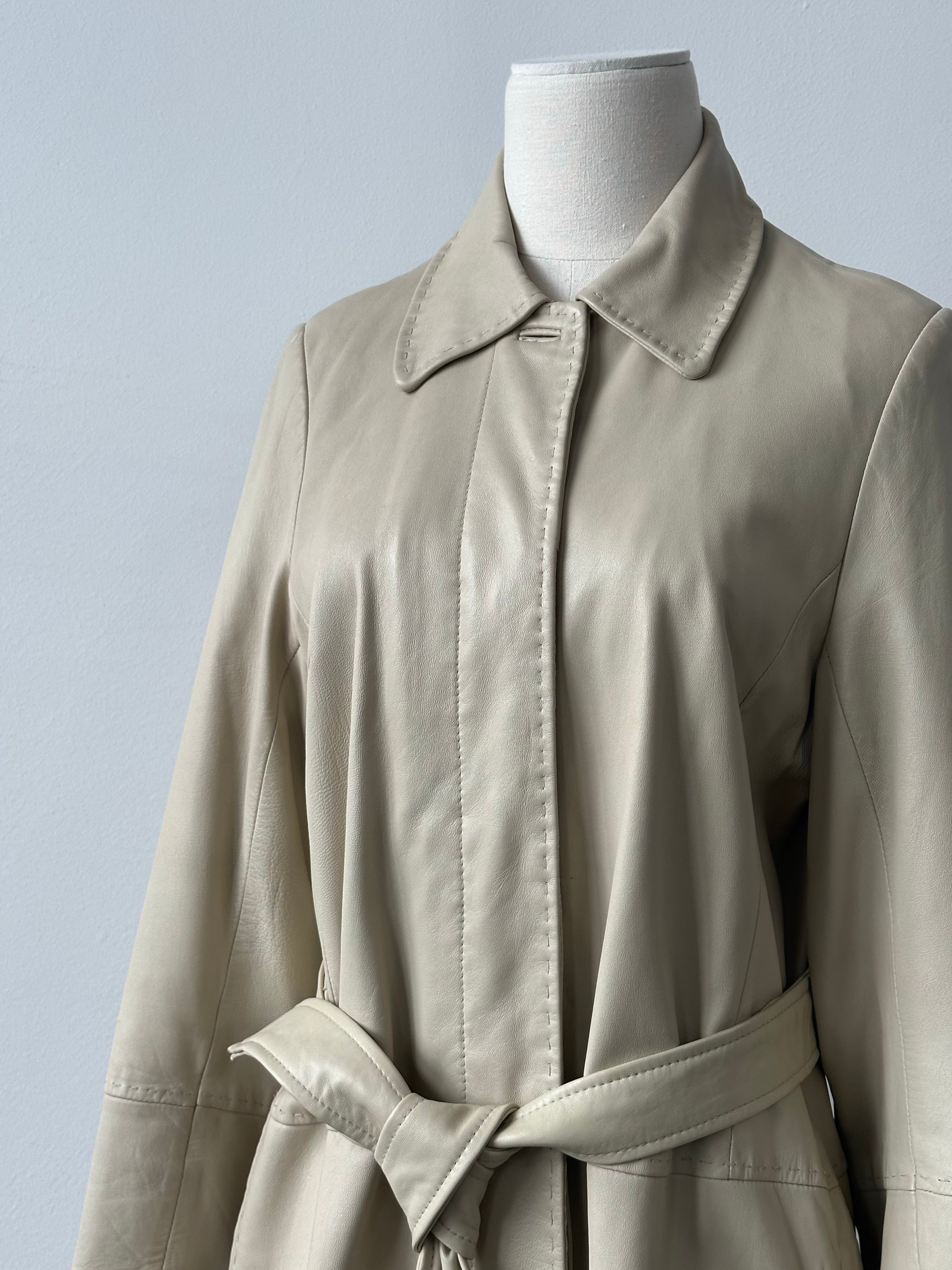 Vintage 1990s Leather Belted Trench Coat - S