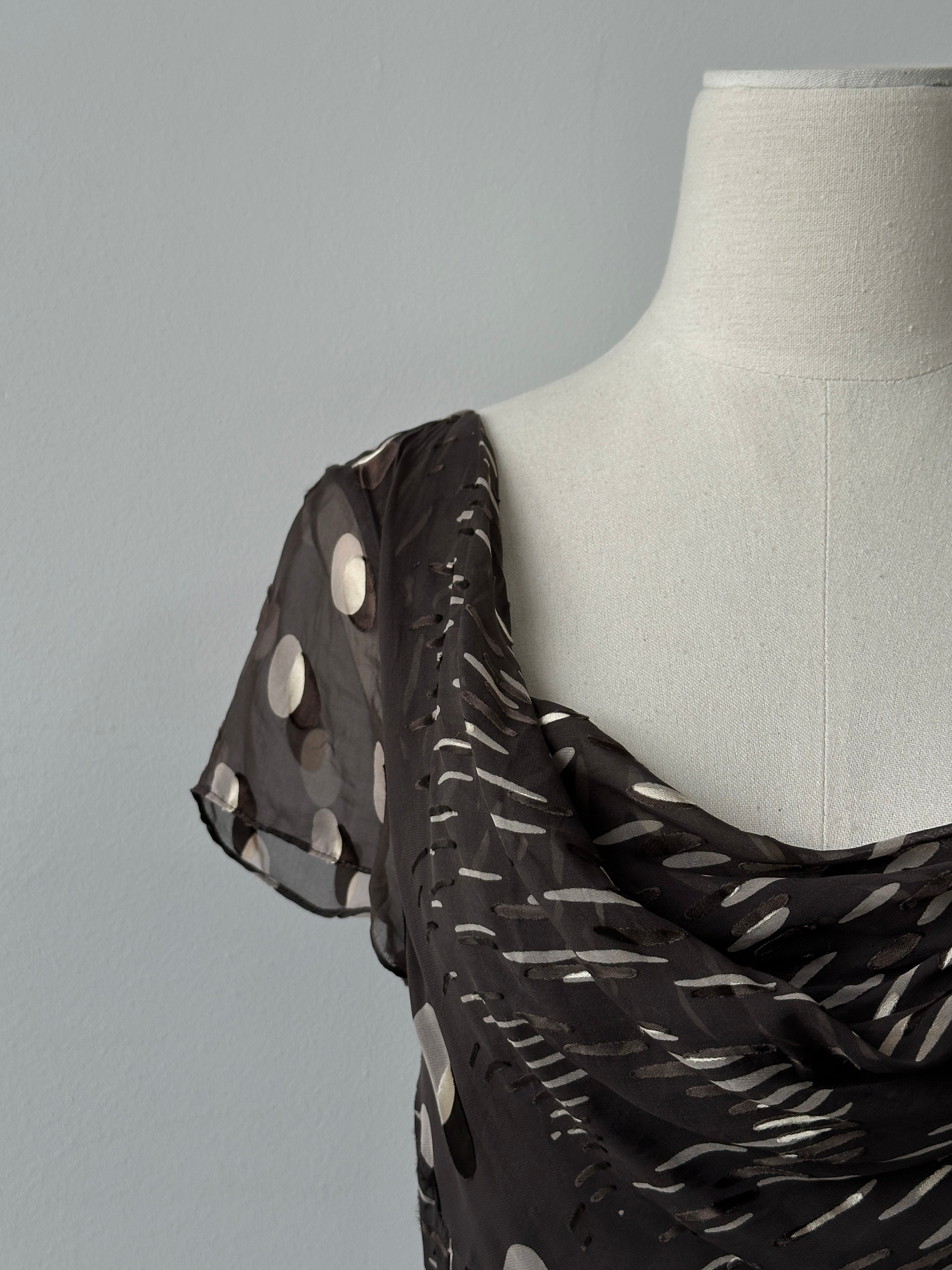 Vintage 2000s Silk Printed Cowl Midi Dress - S-M
