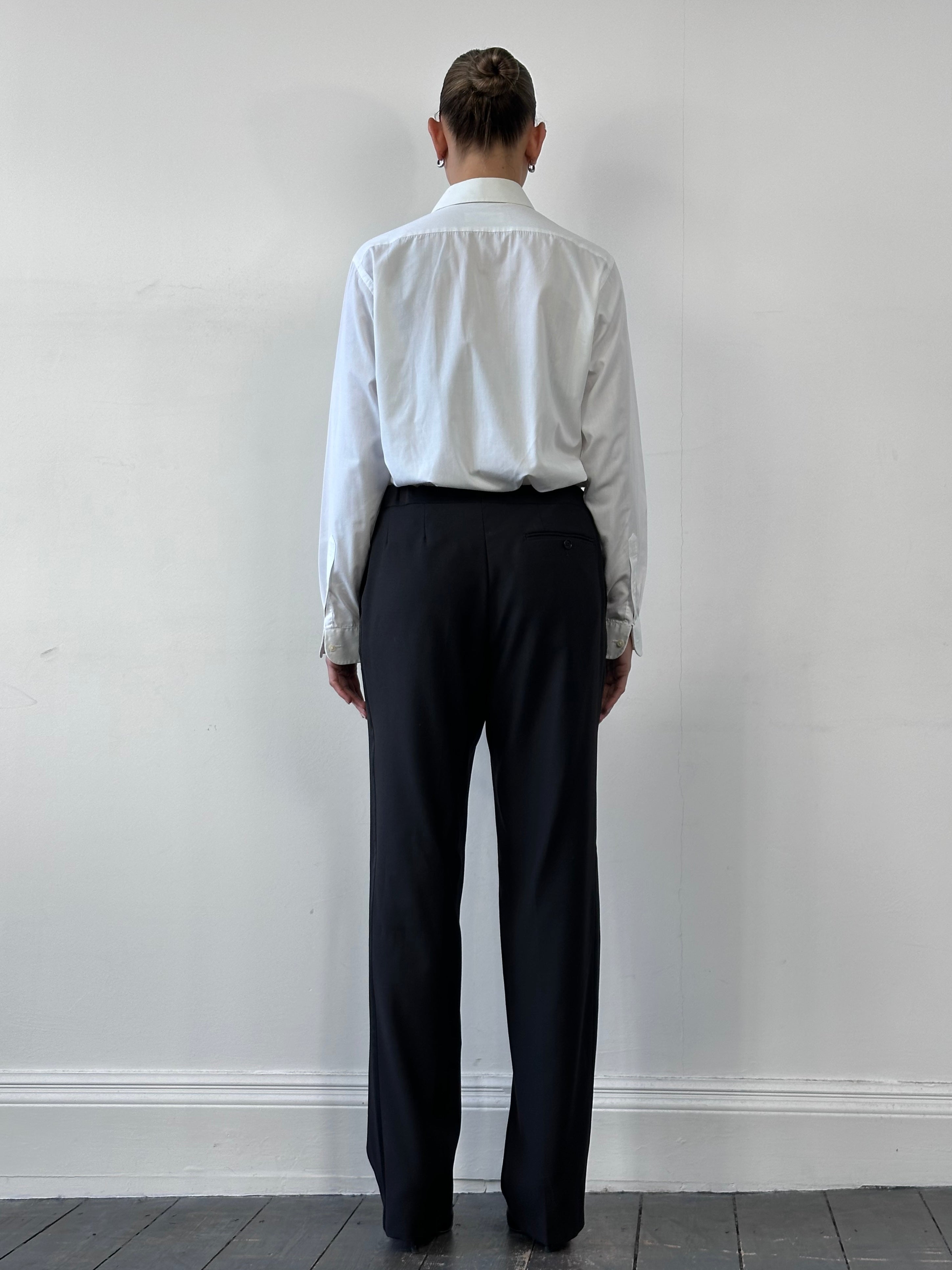 Balmain pure wool tuxedo trousers in black, tailored fit with side pockets and a classic waistband. W30-32.