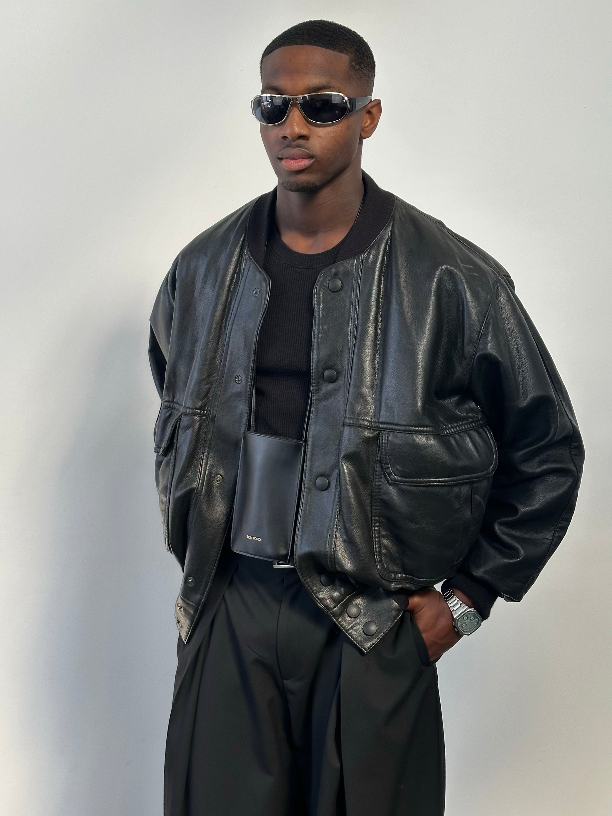 Italian Vintage 1990s Leather Blouson Bomber Jacket - XL