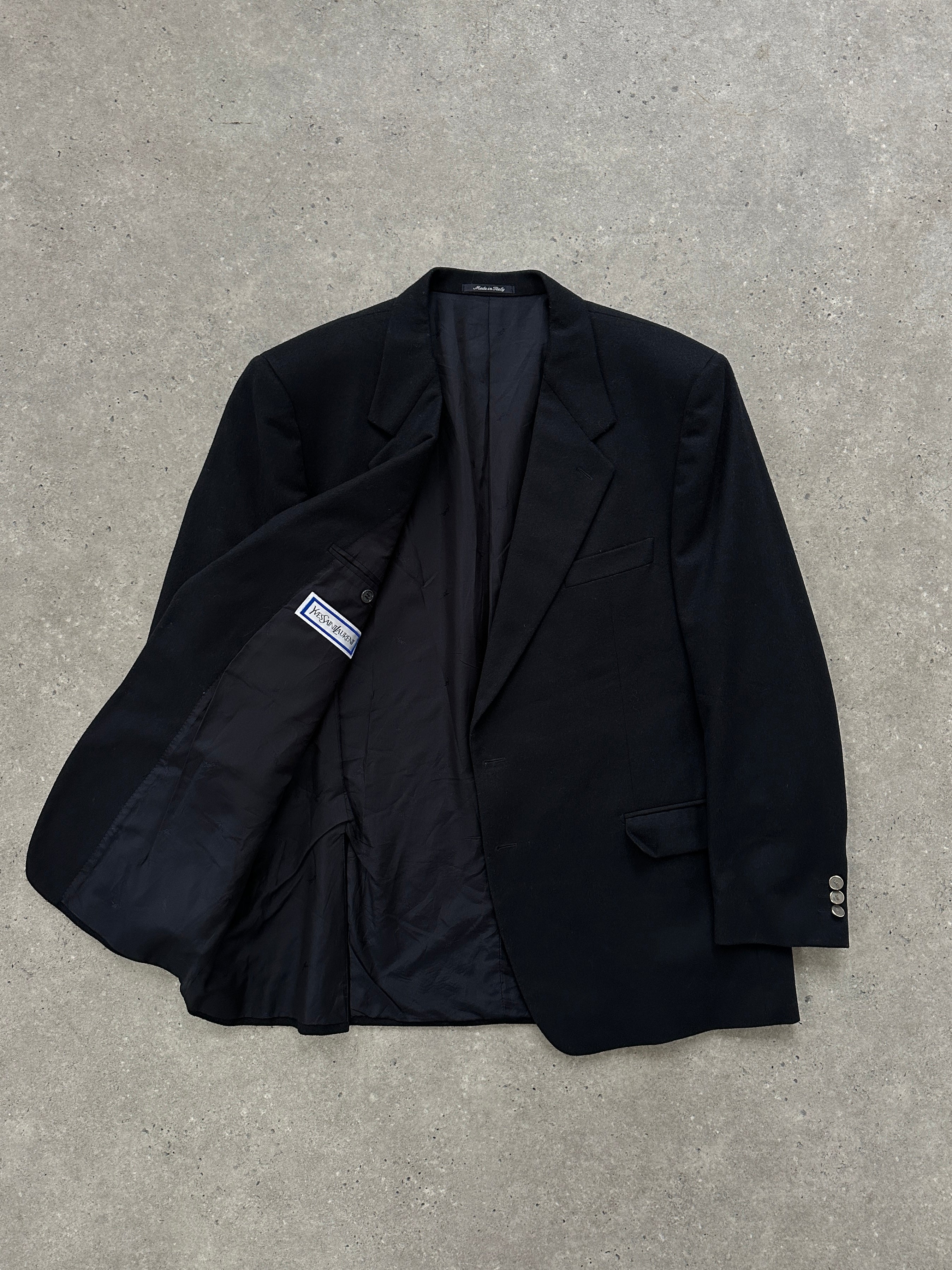 Yves Saint Laurent Pour Homme brushed wool cashmere blazer in XL, tailored men's blazer with bespoke button details.