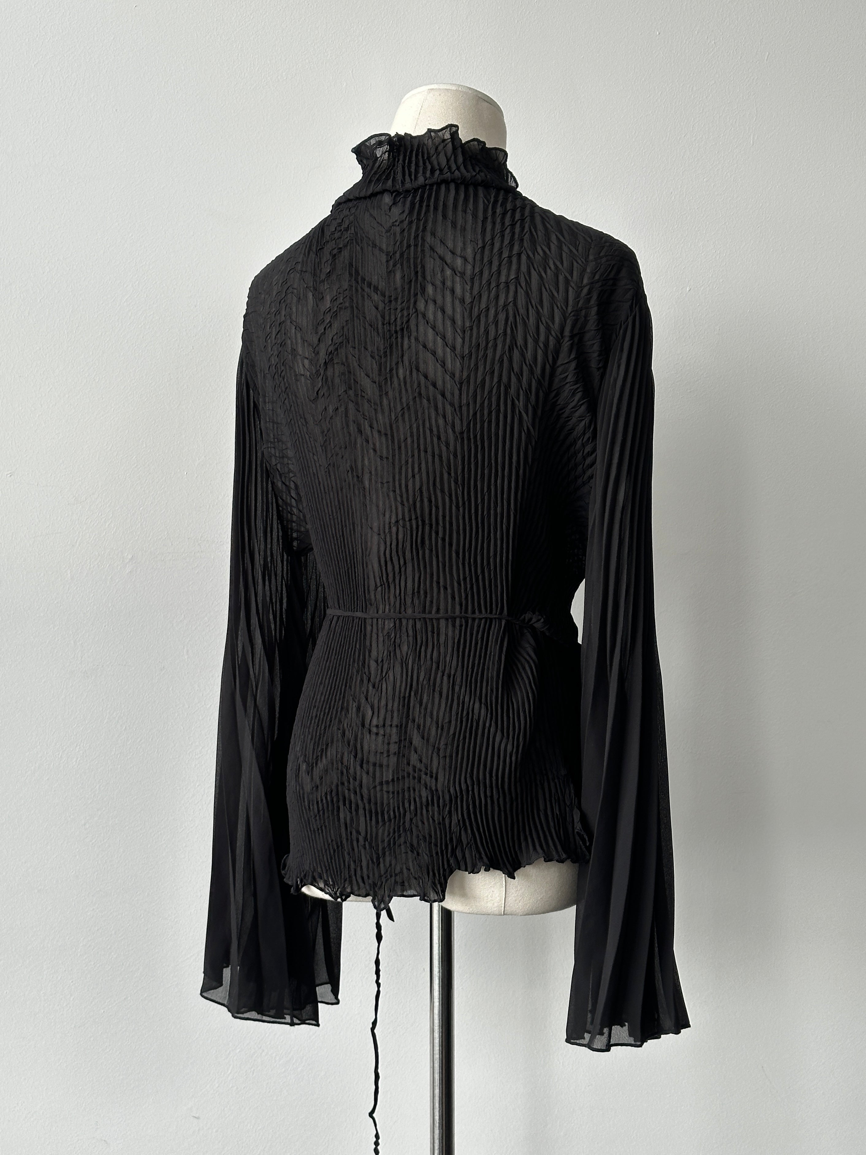 Vintage 2000s Tie Front Sheer Pleated Cardigan - M-L