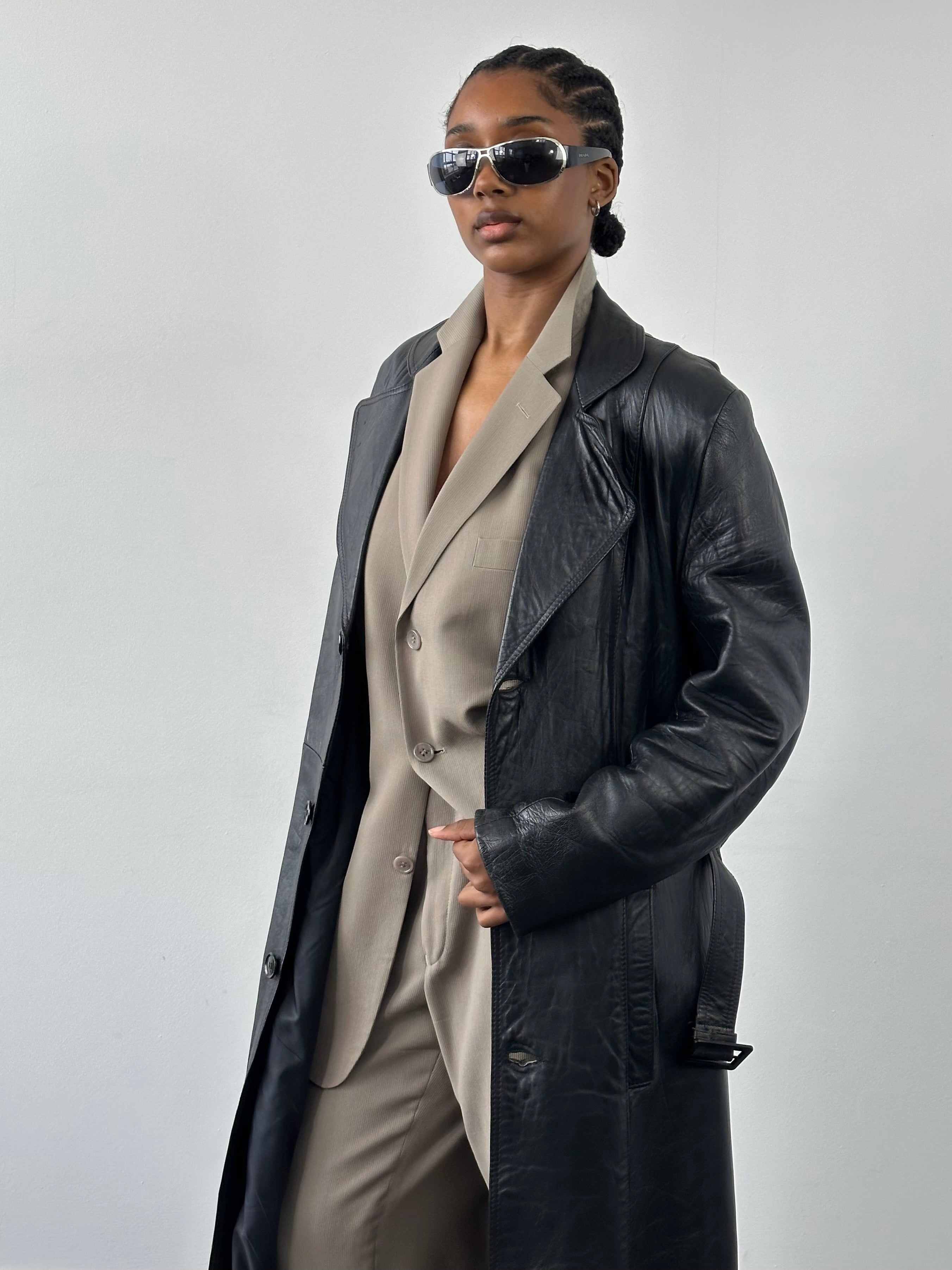 Vintage 1990s Leather Belted Trench Coat - S/M - SYLK