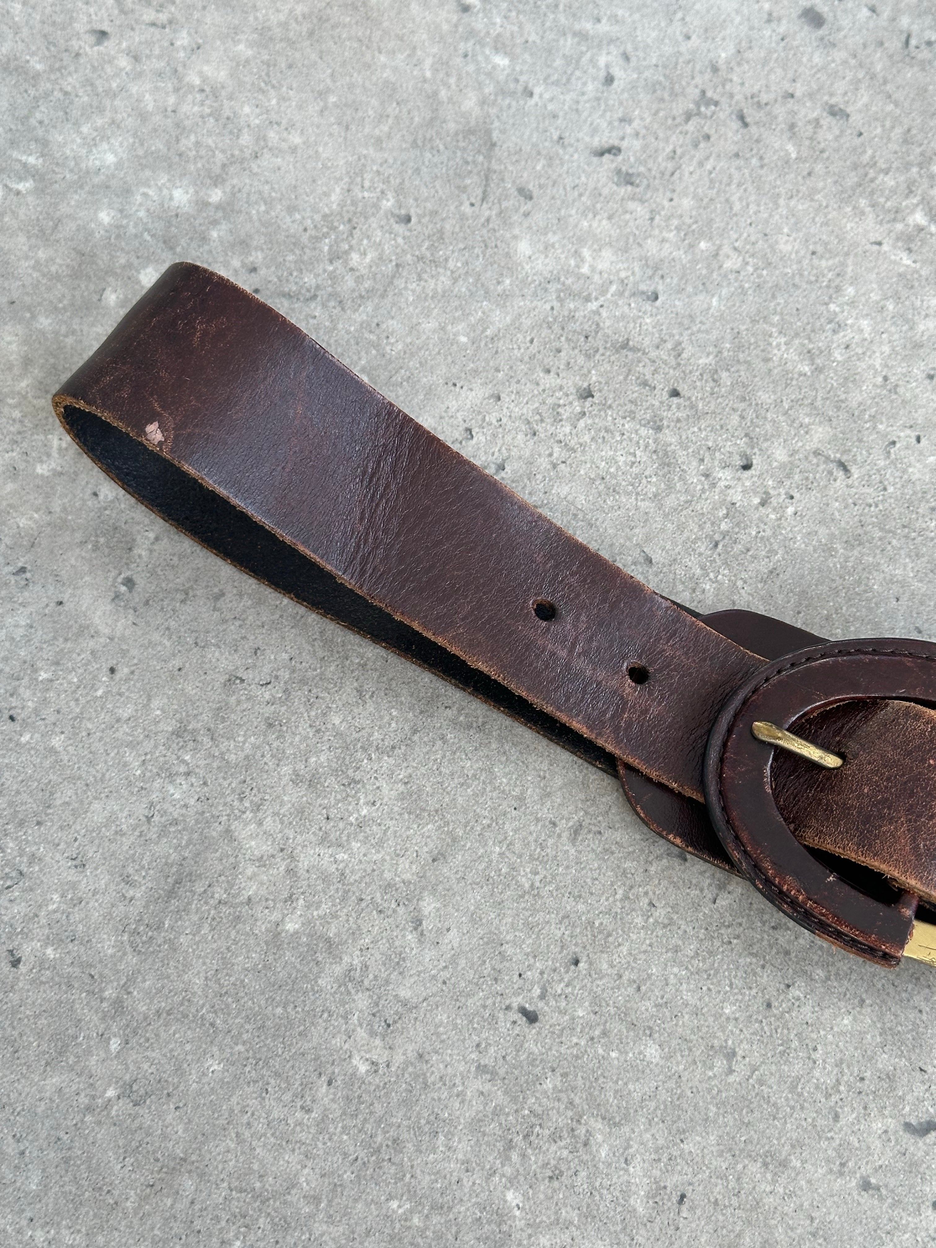Vintage 1990s Leather Aged Oval Chunky Belt - W33-37
