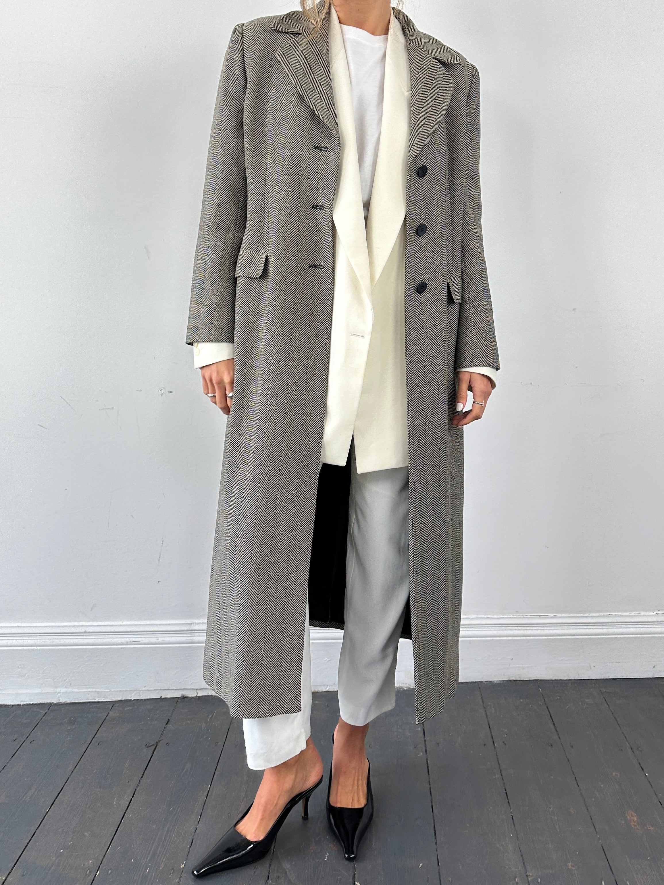 Giorgio Armani Virgin Wool Herringbone Coat - M - SYLK