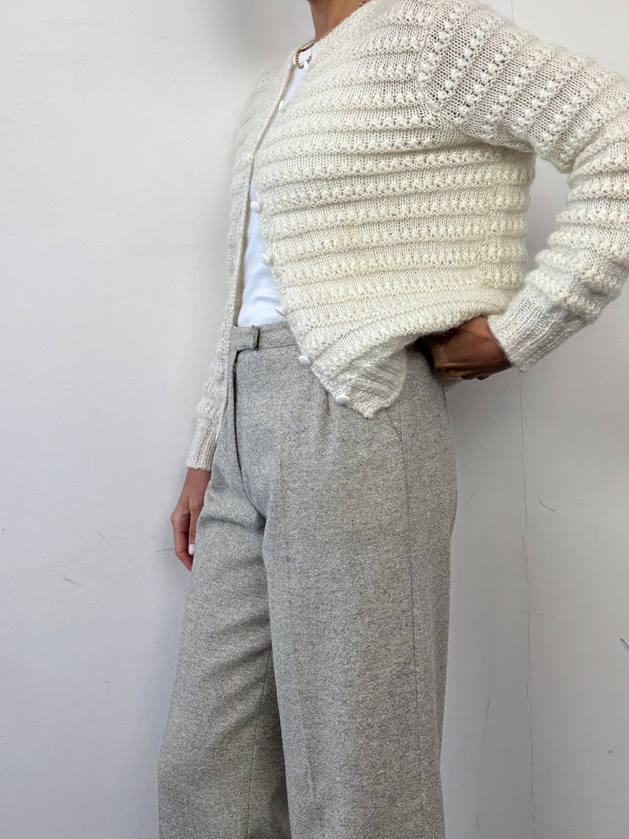 Jaeger wool silk mid waist straight leg trousers in W28, shown in a natural fabric drape with a classic tailored fit.