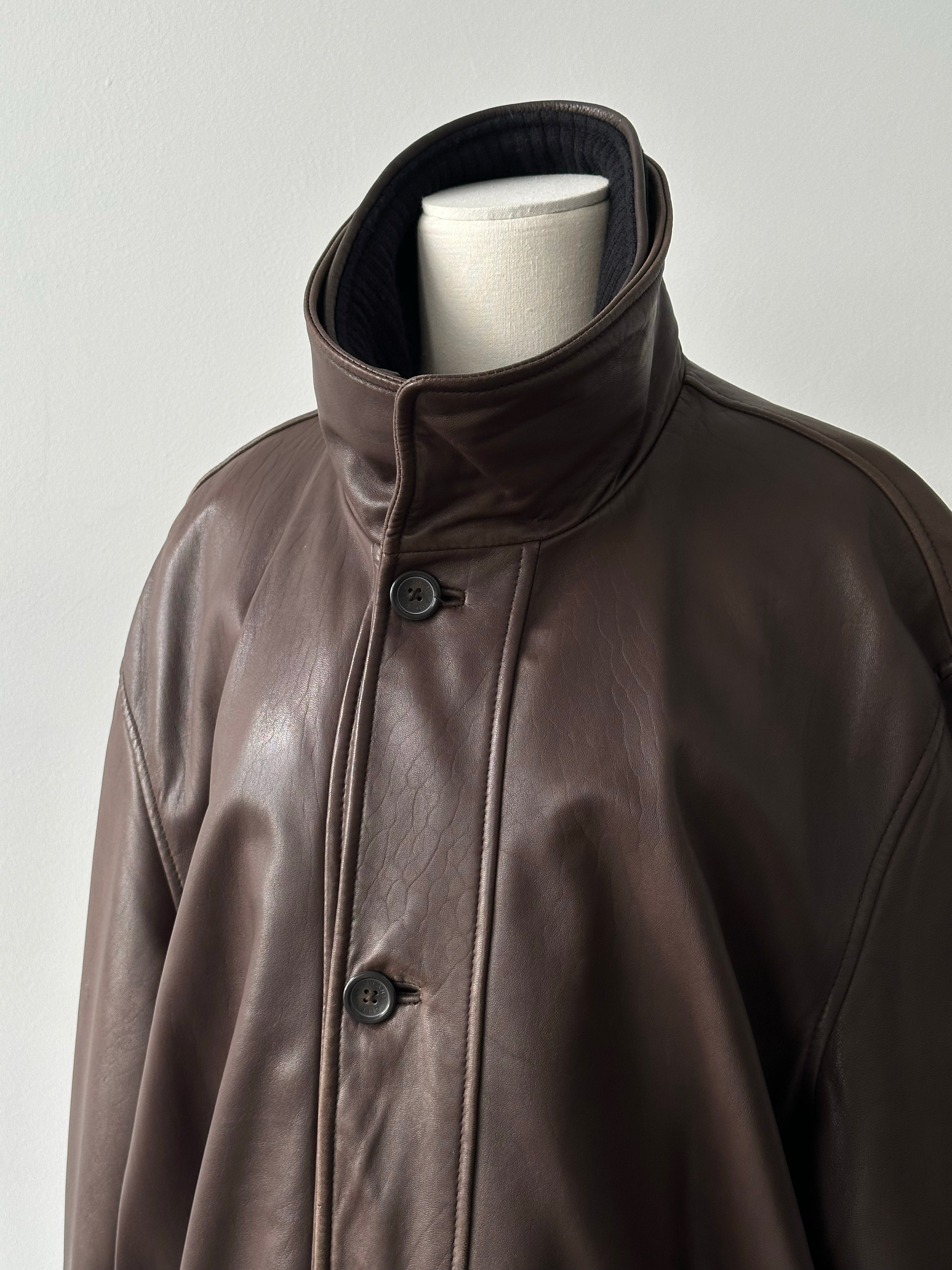 Vintage 1990s Leather Funnel Neck Jacket - XL