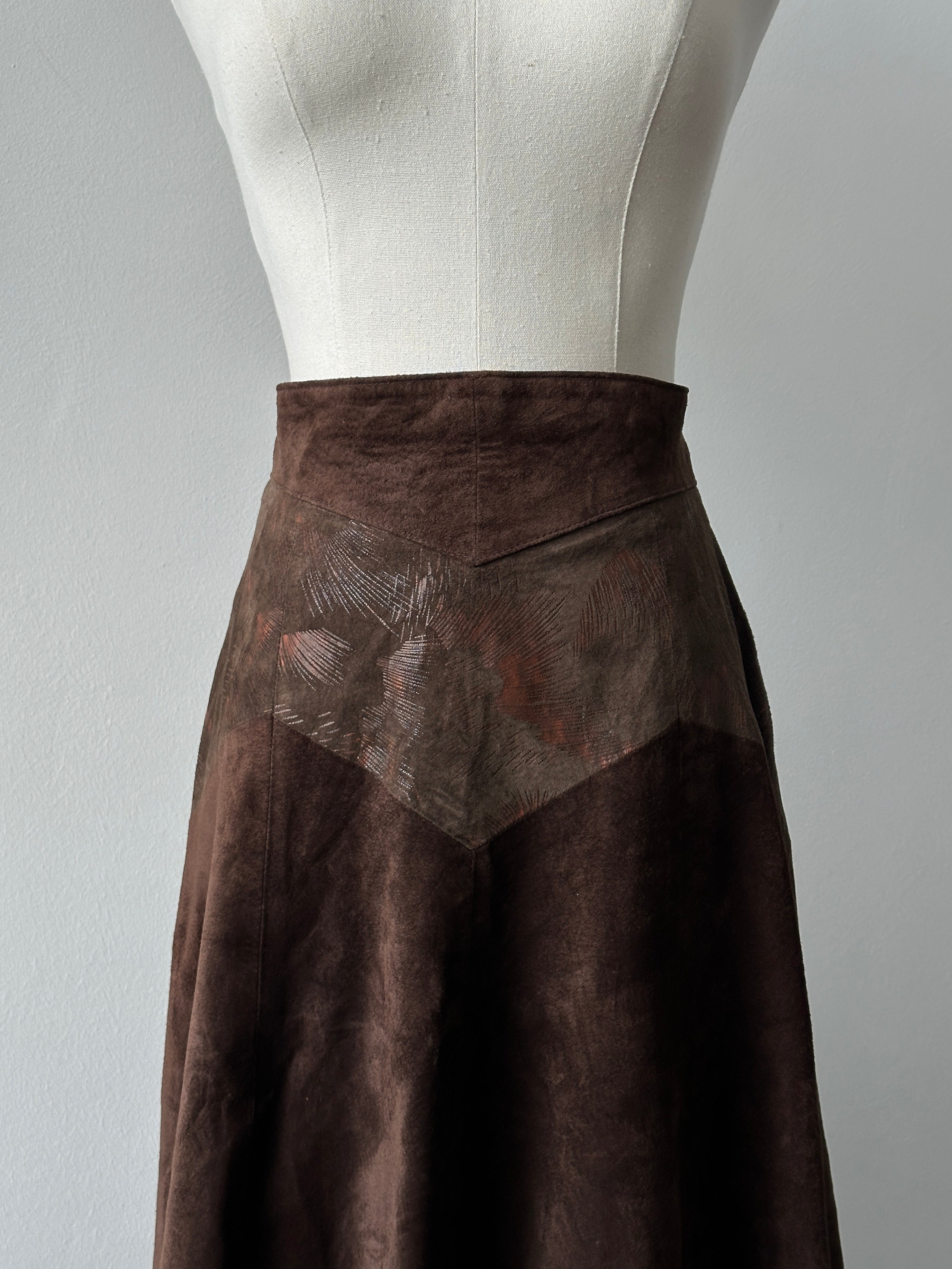 Vintage 1990s Suede Midi Skirt - W28