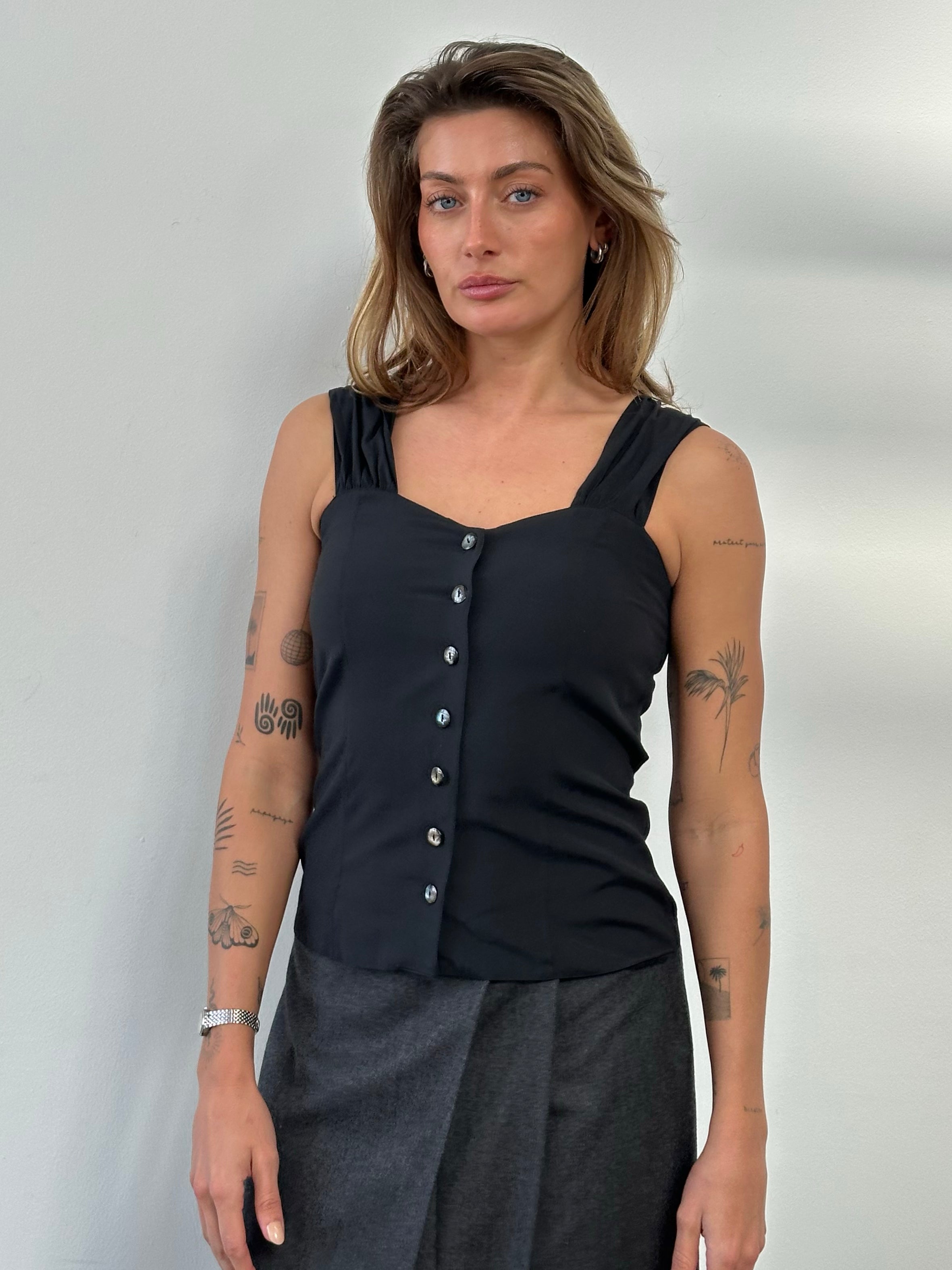 Vintage 1990s Button Down Sweetheart Neckline Top - S