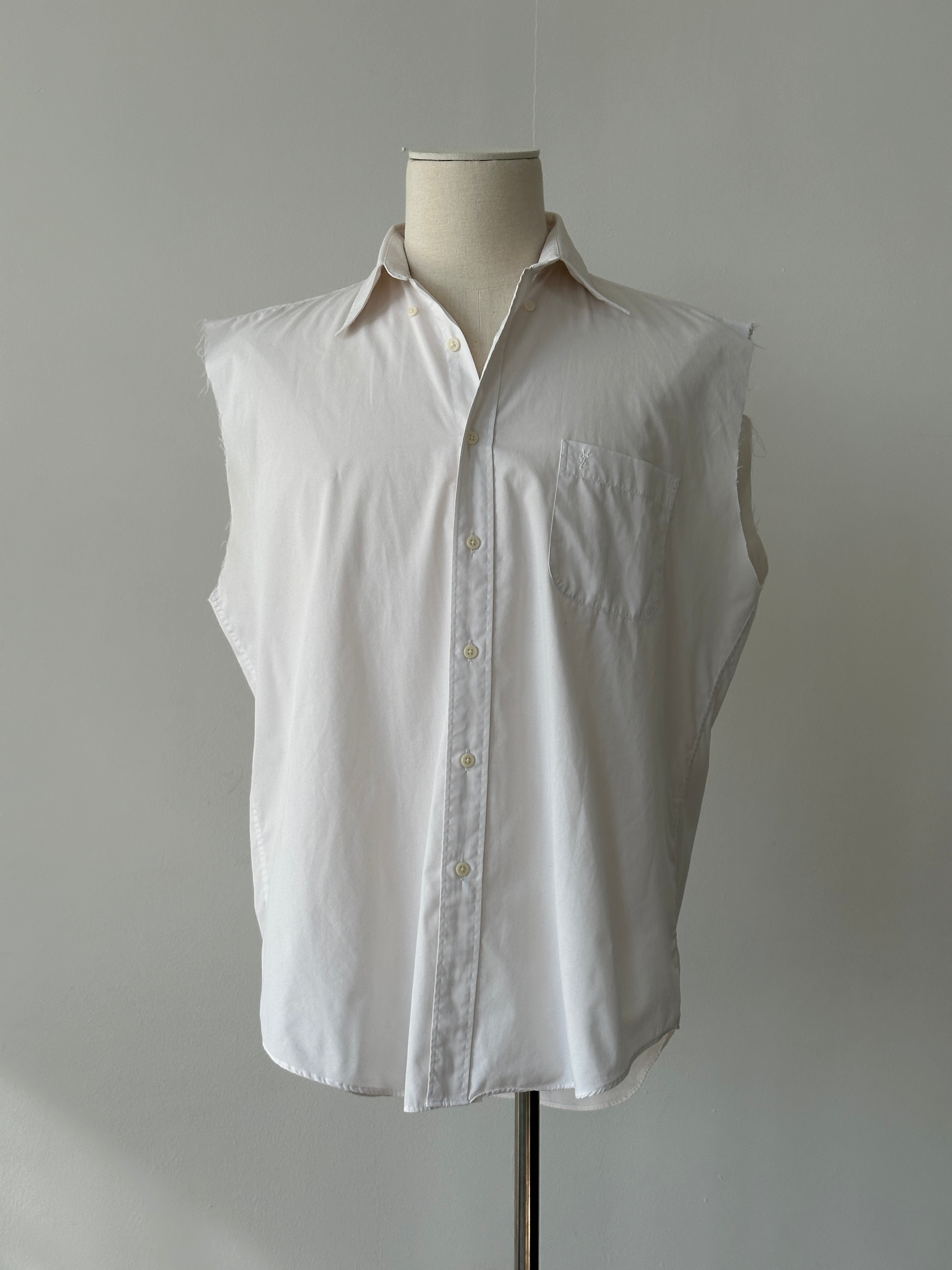 Yves Saint Laurent 2000s cotton sleeveless logo shirt in size L, featuring the classic YSL branding on the front.