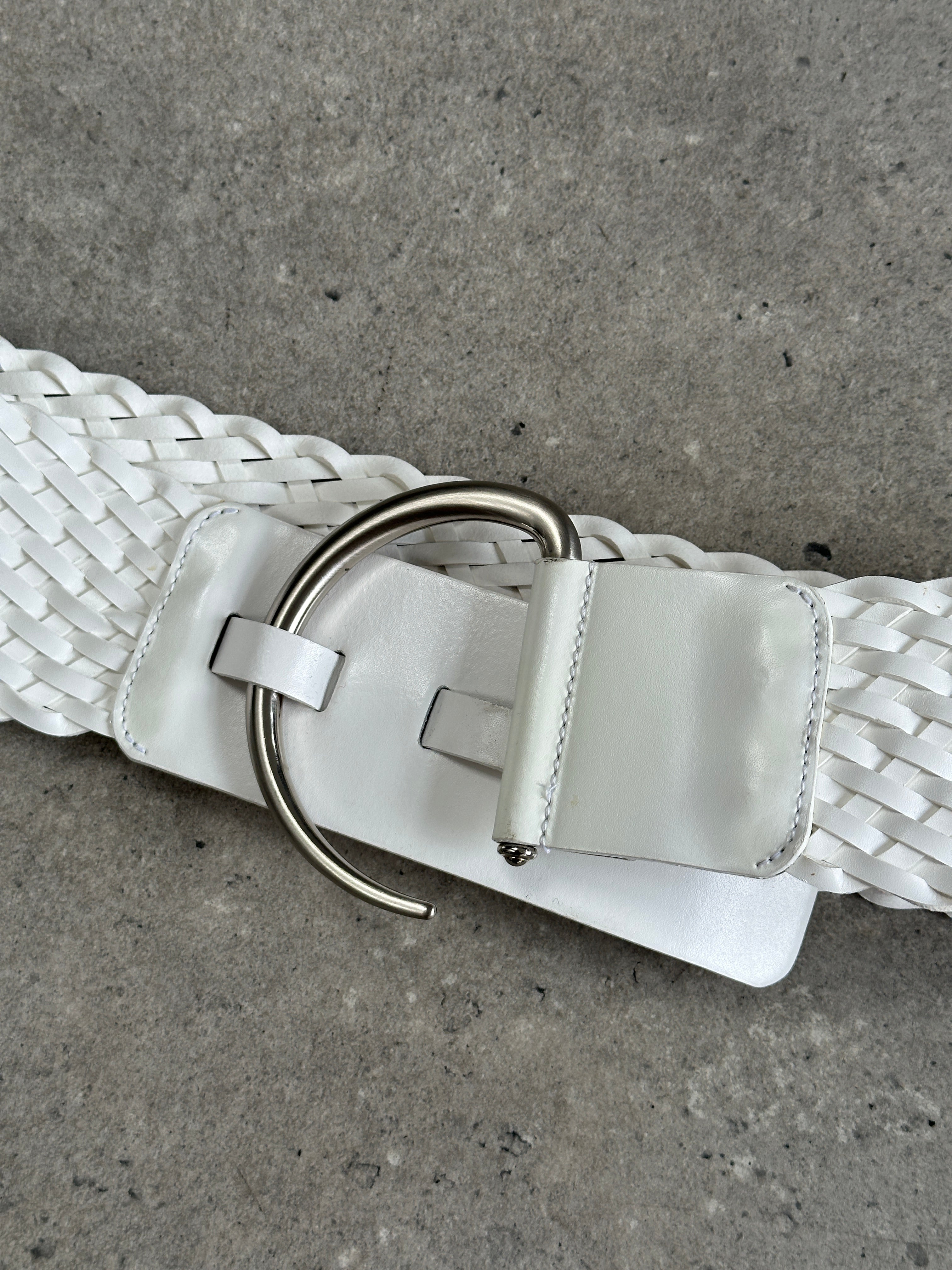 Vintage 1990s Leather Chunky D Ring Woven Belt - W40-43