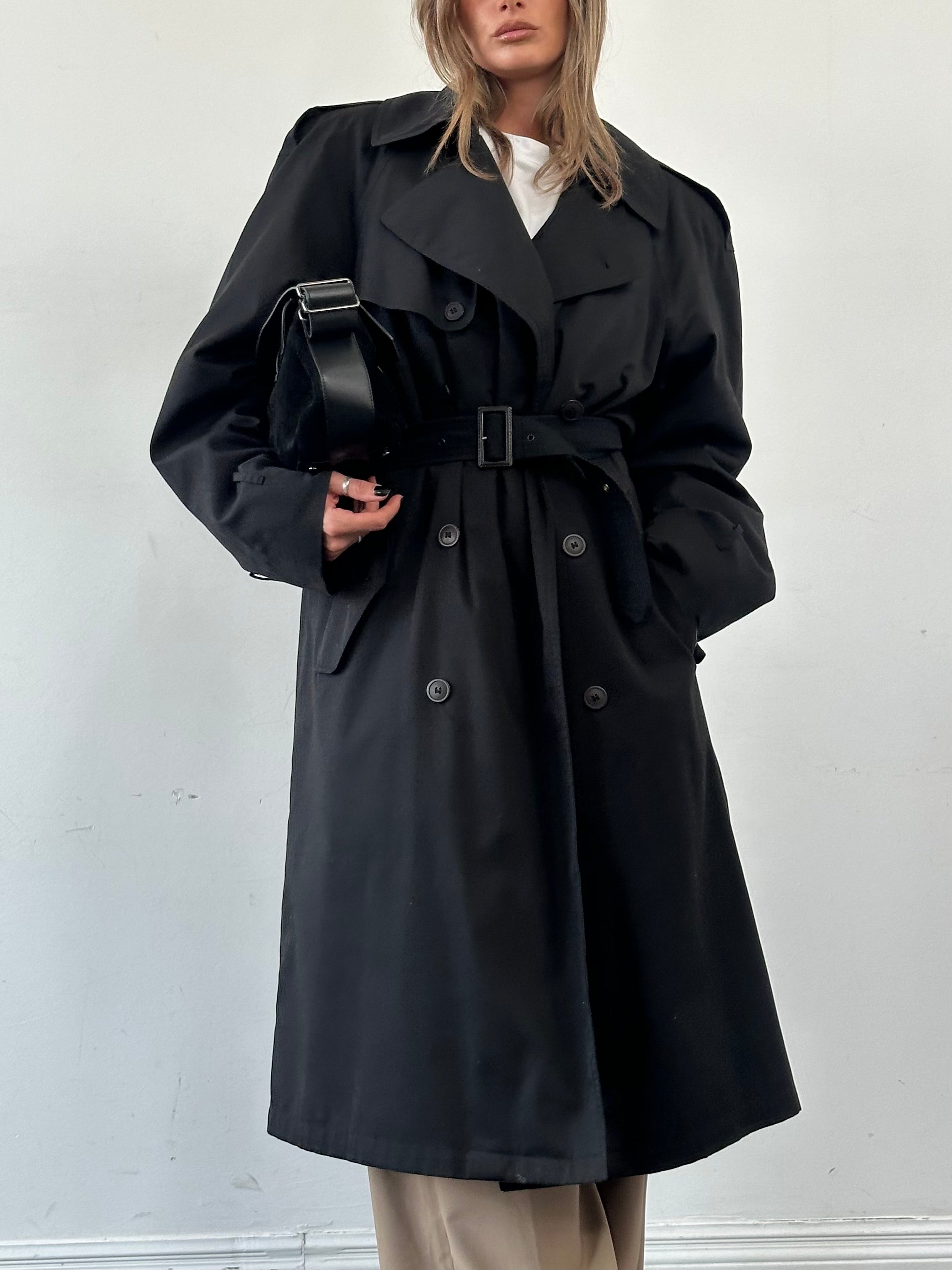 Yves Saint Laurent Pour Homme cotton belted trench coat in XXL, beige color, with classic collar and button details visible.