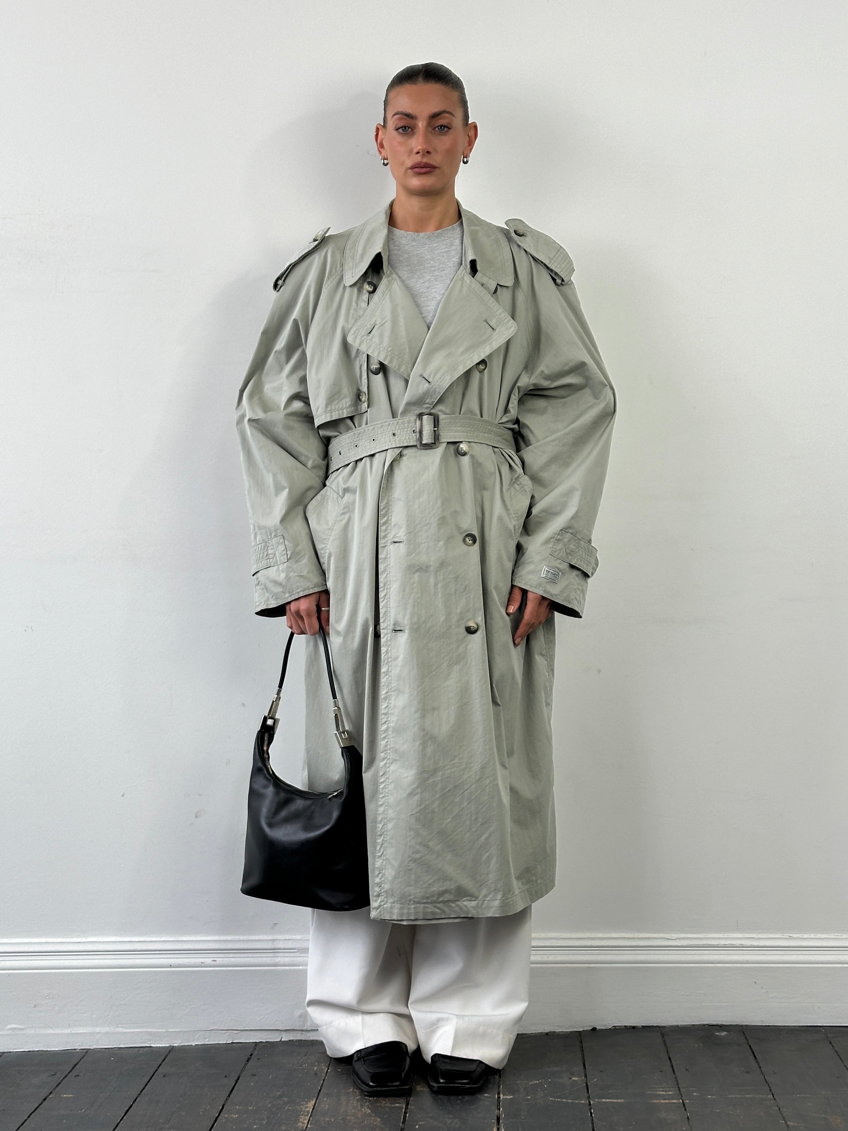 Vintage Cotton Double Breasted Belted Trench Coat - XXL - SYLK