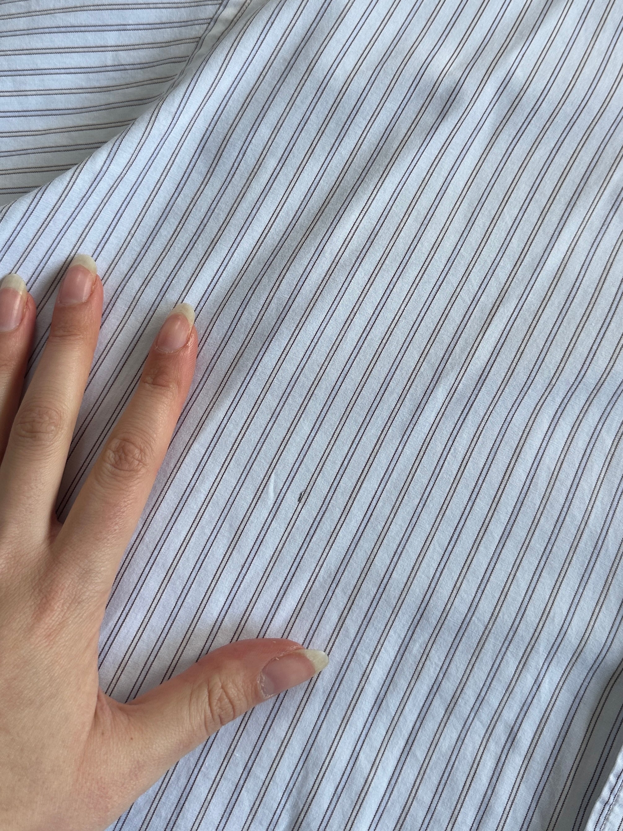 Yves Saint Laurent Pour Homme 2000s stripe pure cotton logo shirt, XL, with blue and white vertical stripes and classic collar.