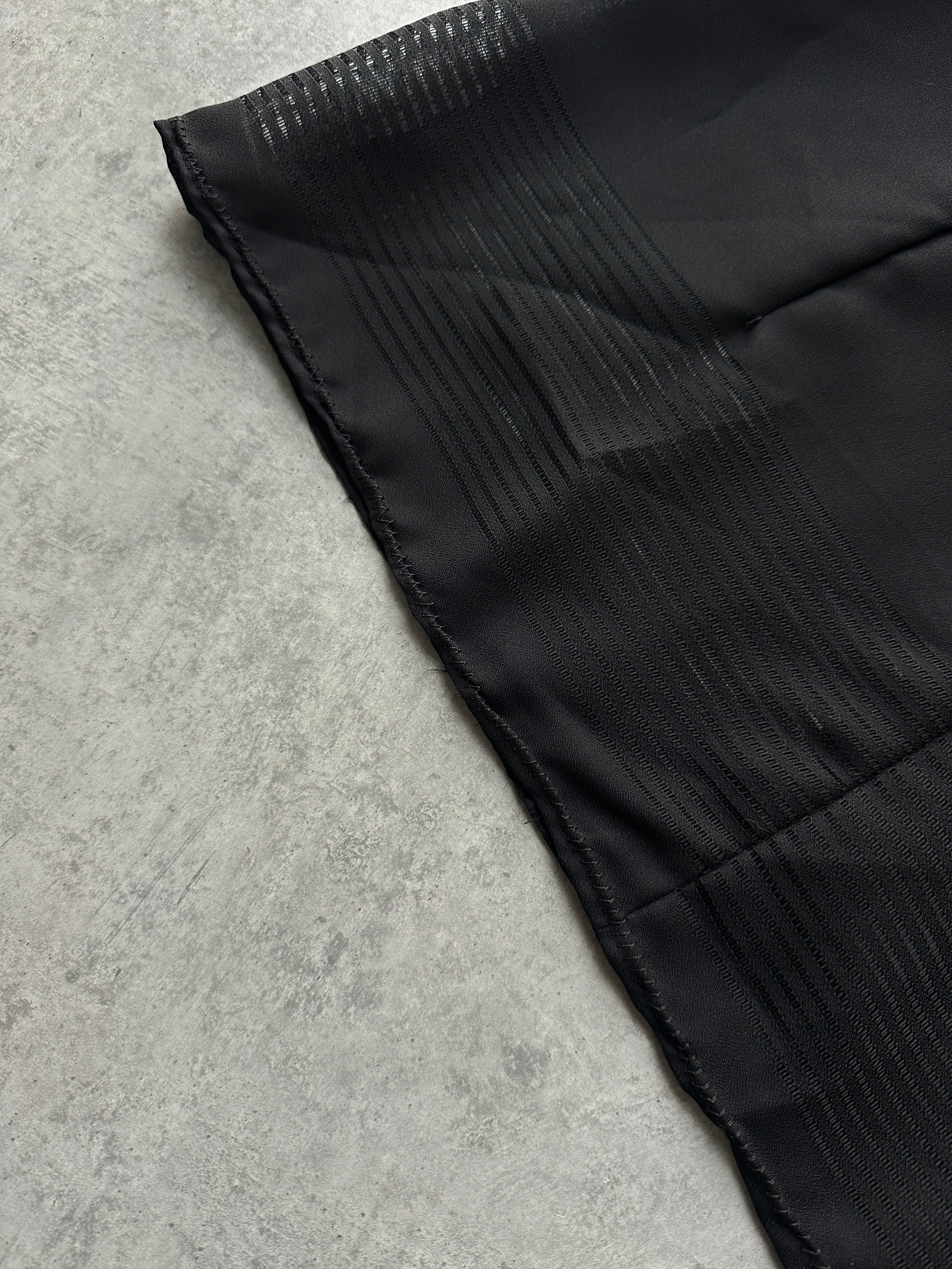 Vintage 1990s sheer stripe panel shirt in size M with long sleeves and lightweight fabric.