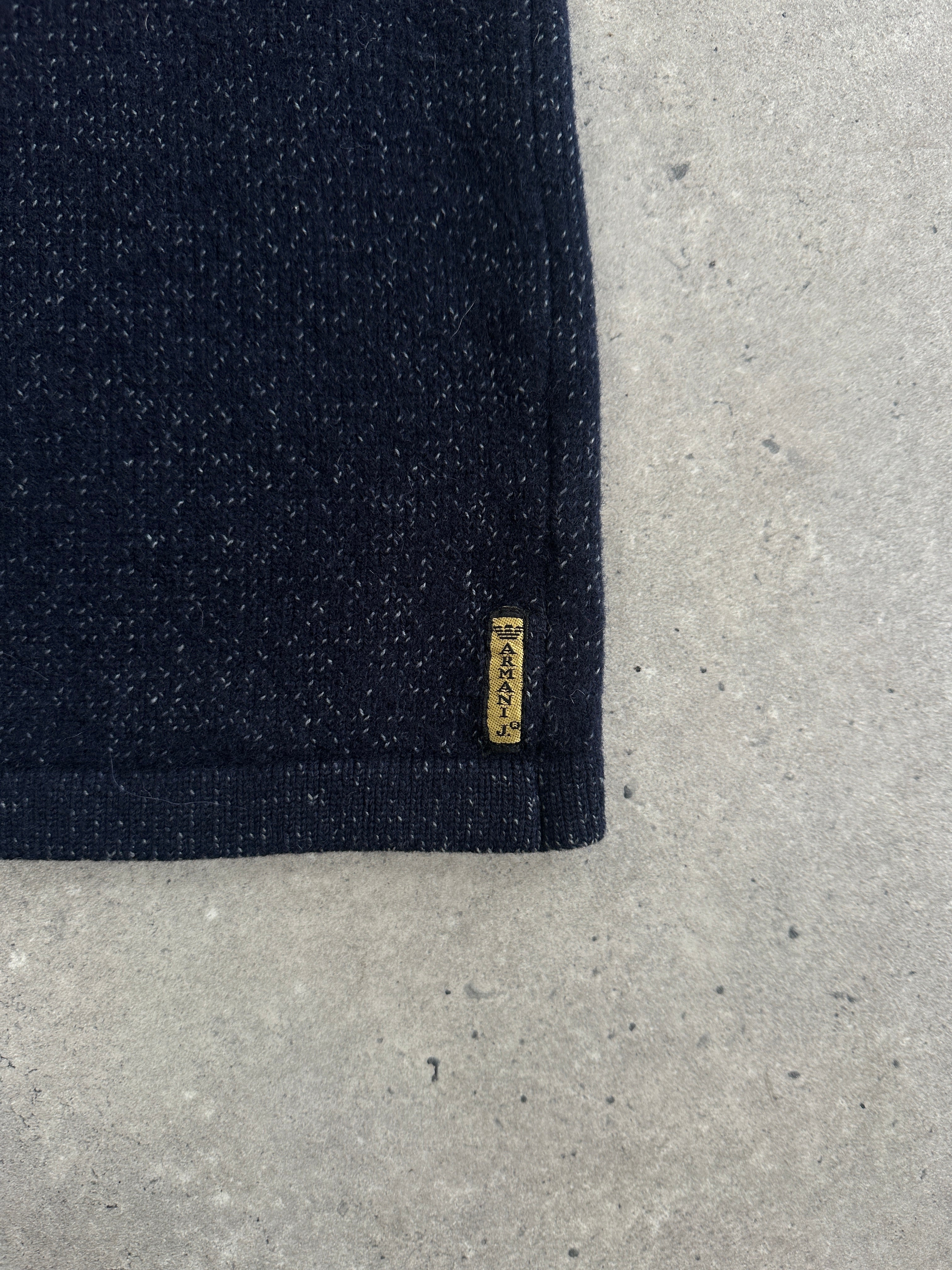 Armani Jeans wool knitted logo jumper in size M, featuring a cozy 2000s style with the brand's signature logo on the front.