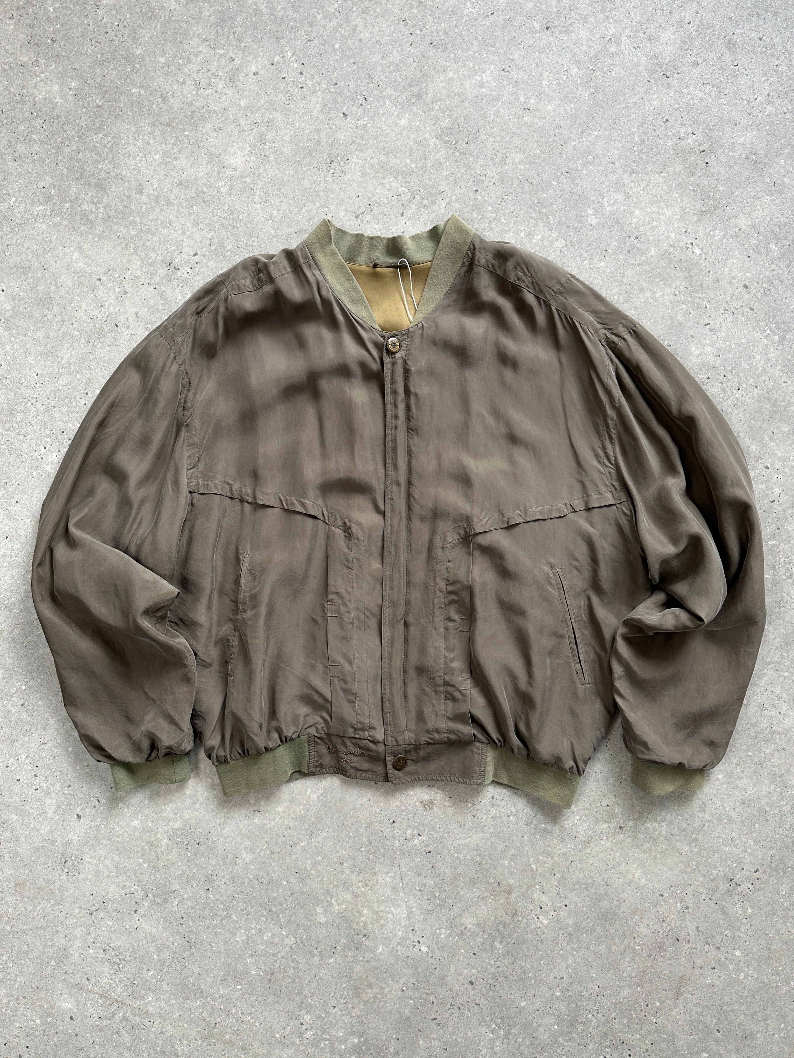 Pierre Cardin pure silk slouchy bomber jacket in XXL, showcasing its relaxed fit and smooth silk fabric.