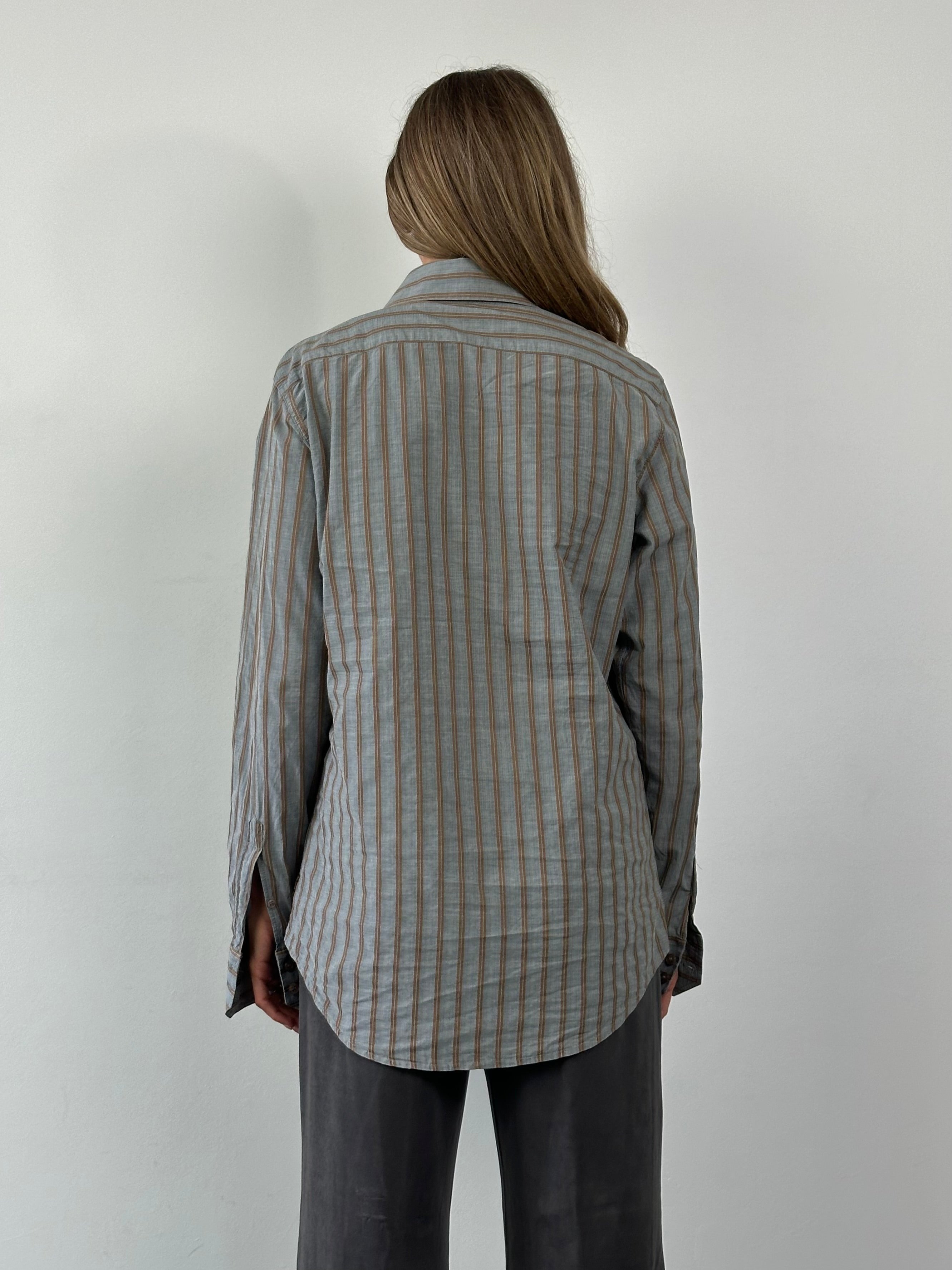 Armani Jeans striped pure cotton logo shirt in size L, featuring a classic design with branding and comfortable fit.