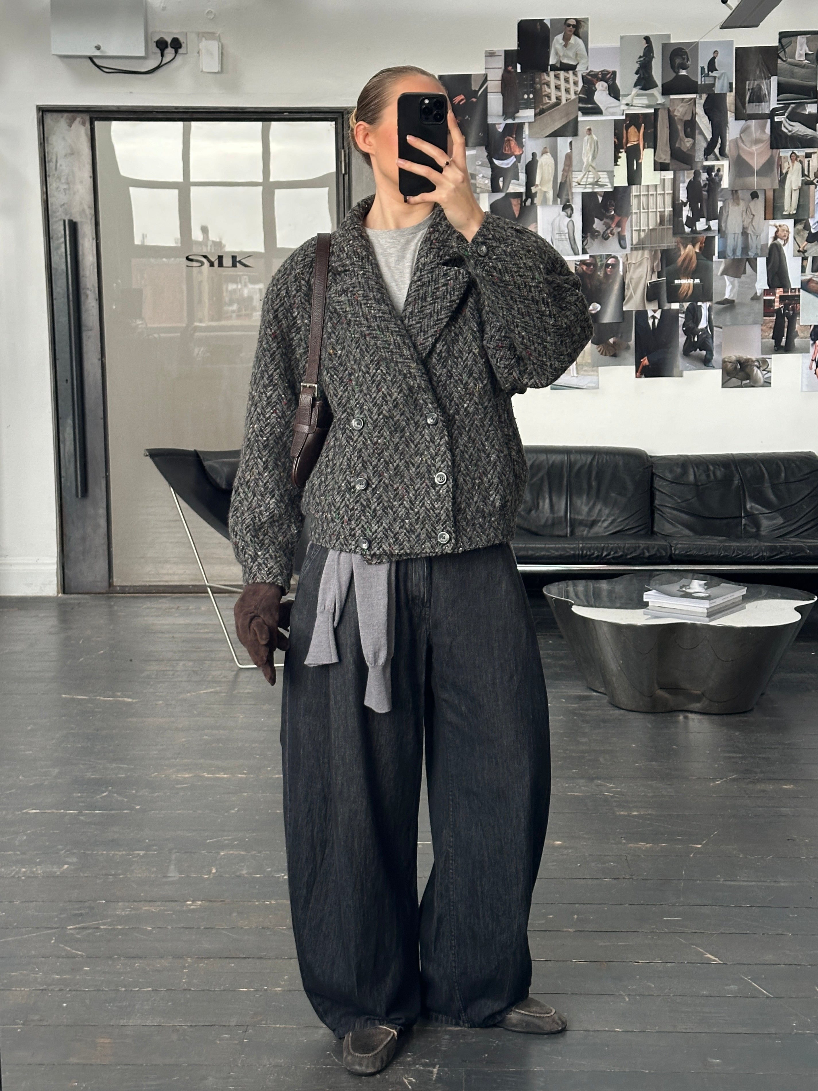 Vintage 1990s wool high neck bomber jacket, men's size M, classic retro style with a cozy high collar and zip closure.