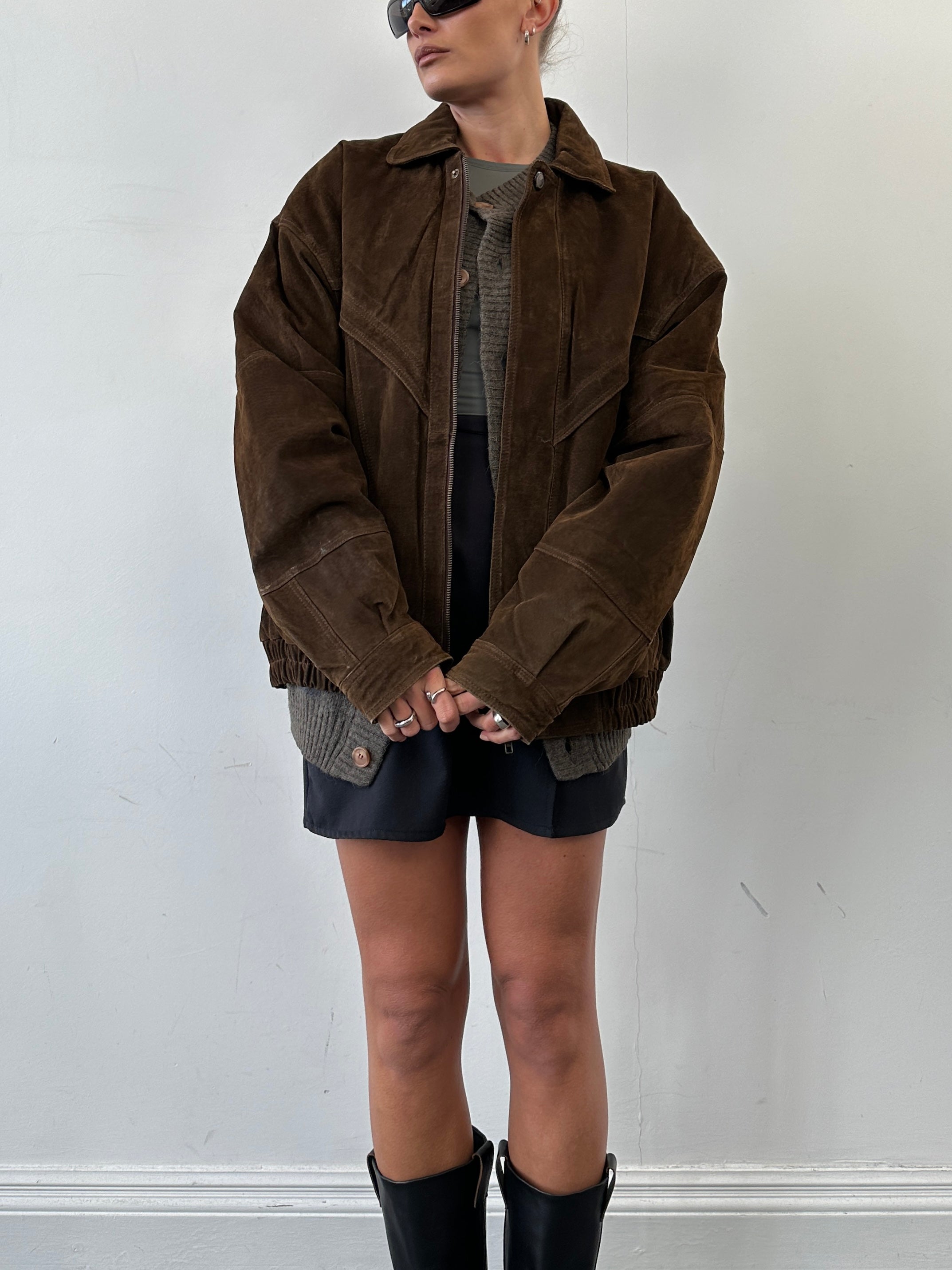 Vintage Suede Bomber Jacket - XL - SYLK