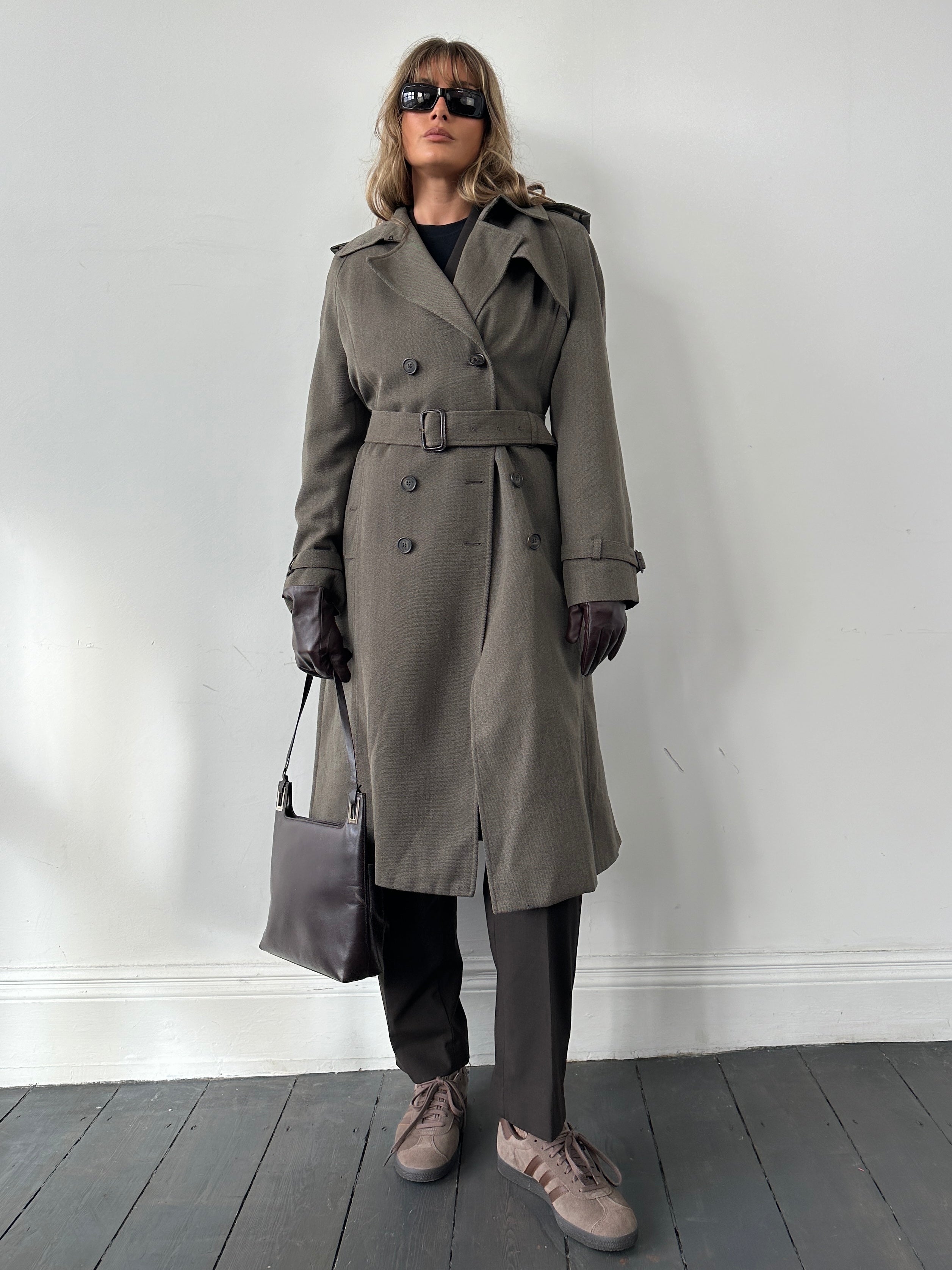 Burberry Wool Double Breasted Belted Trench Coat - M - SYLK