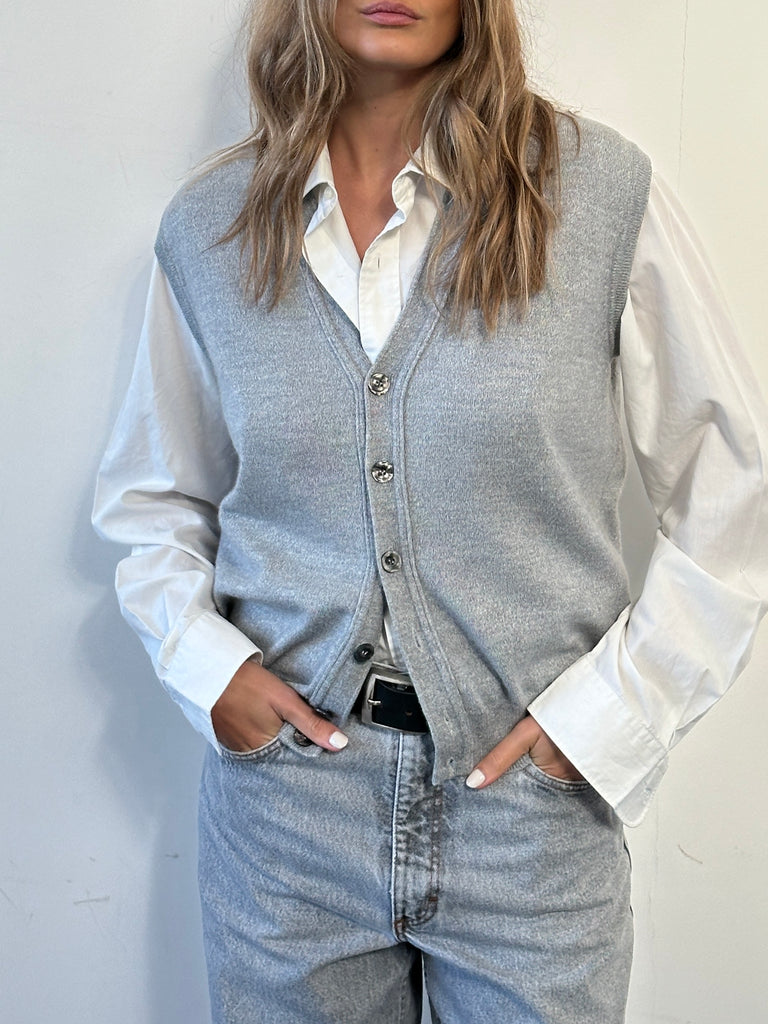 Italian Vintage Merino Wool Knit Sleeveless Cardigan - S/M - SYLK